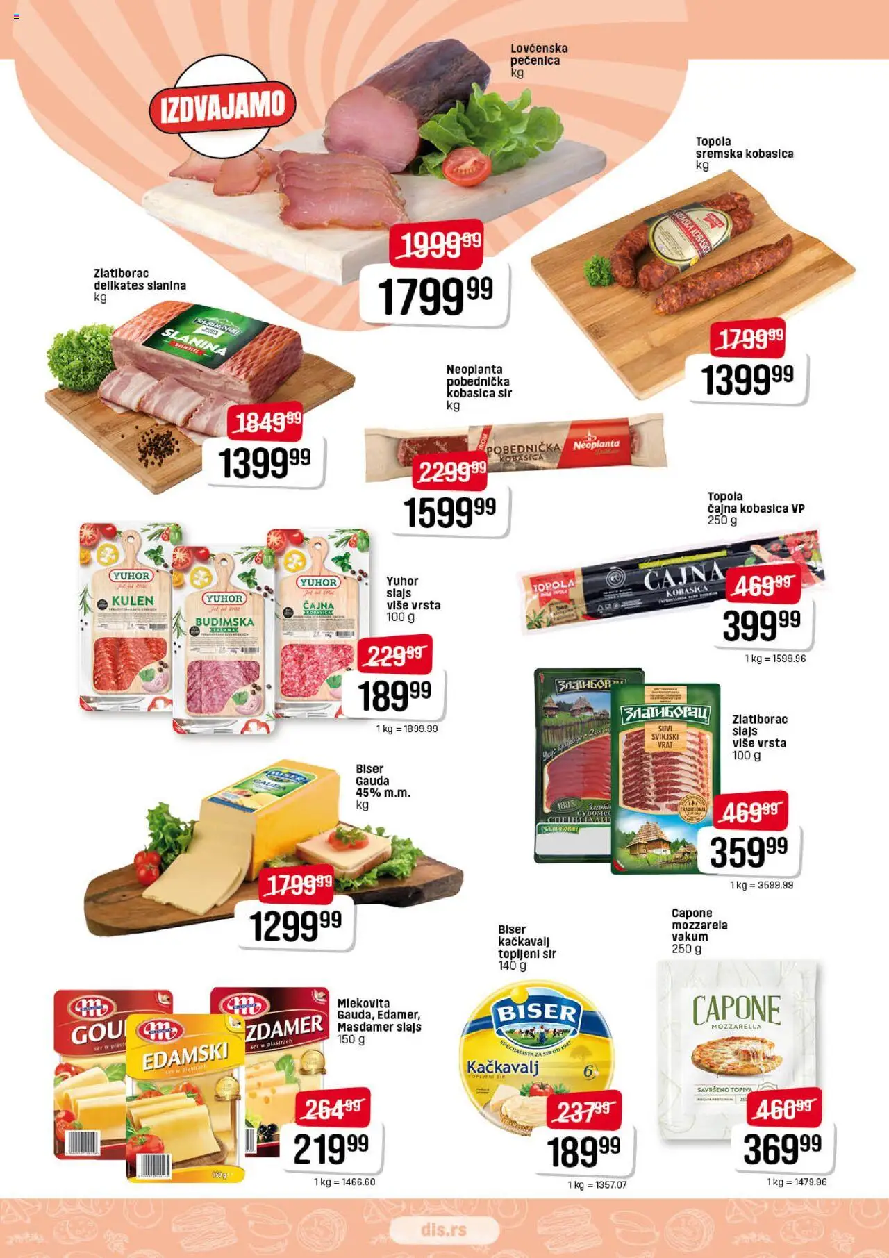 DIS katalog - važi od 19.06.2025 | Strana: 3 | Proizvode: Mozzarella, Slanina, Kobasica, Pečenica