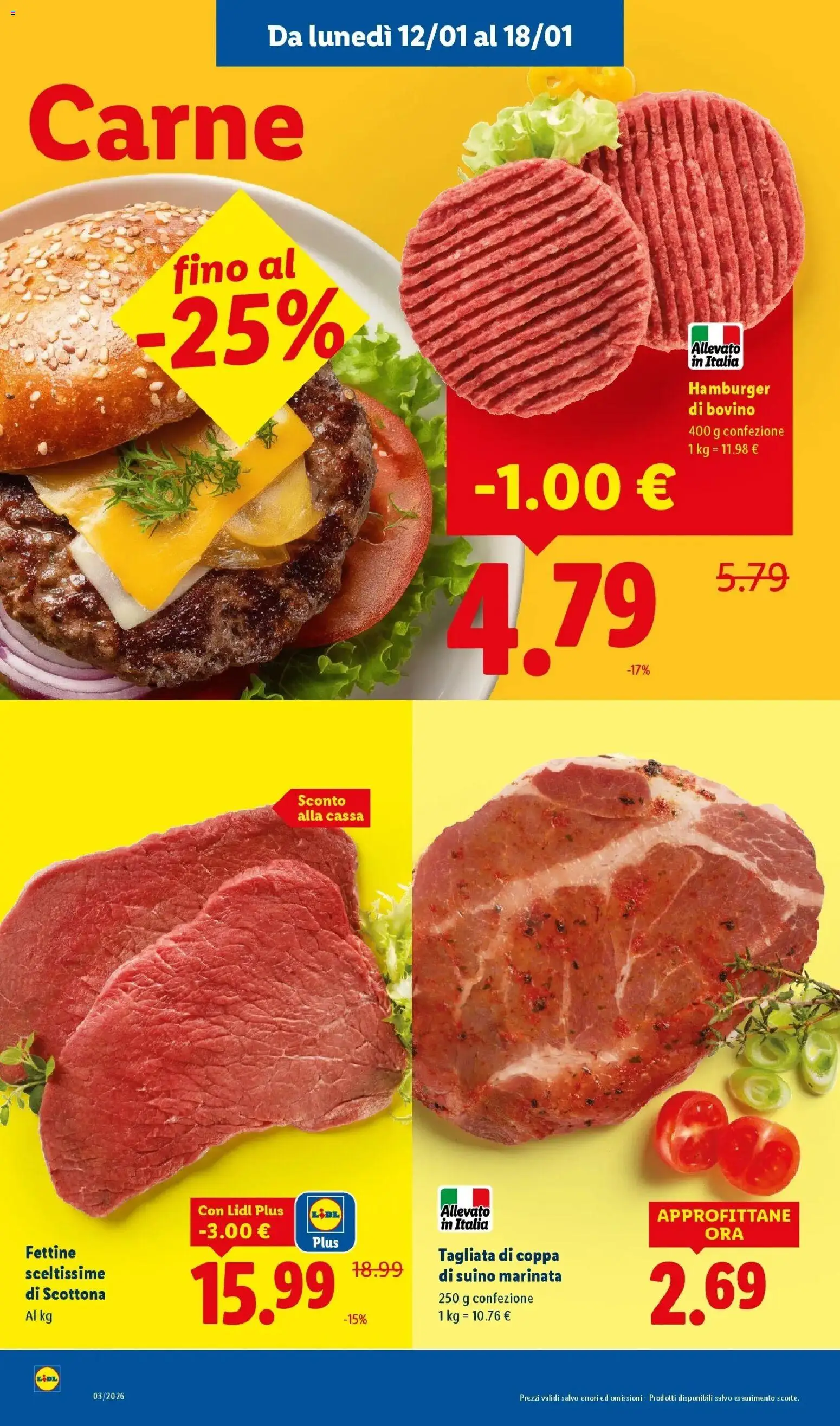 Volantino Lidl del 12.01.2026 | Pagina: 4 | Prodotti: Bovino, Suino, Hamburger