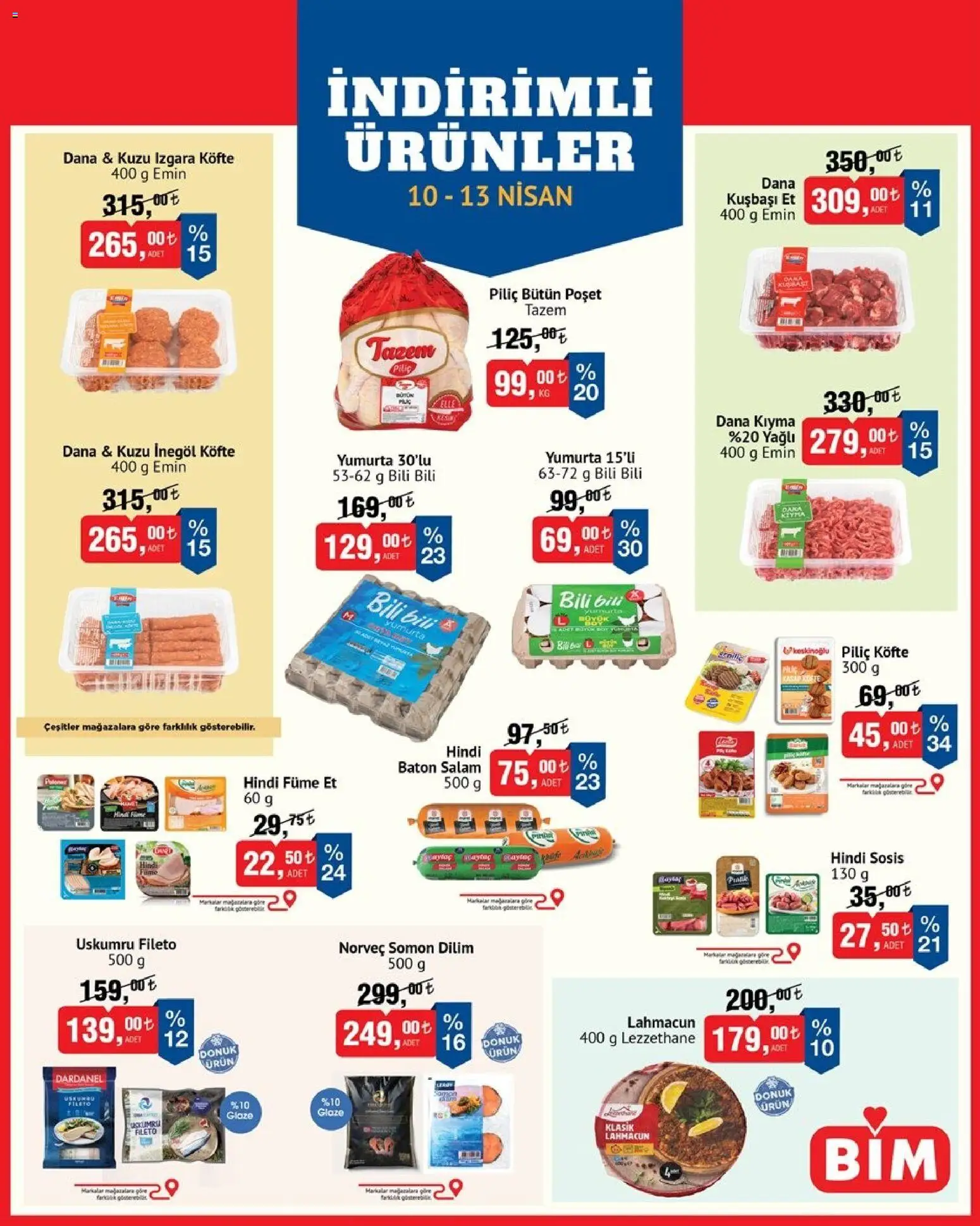 BİM - İndirimli Ürünler - 10.04.2026 tarihinden itibaren geçerlidir | Sayfa: 1 | Ürünler: Salam, Piliç, Hindi füme, Somon