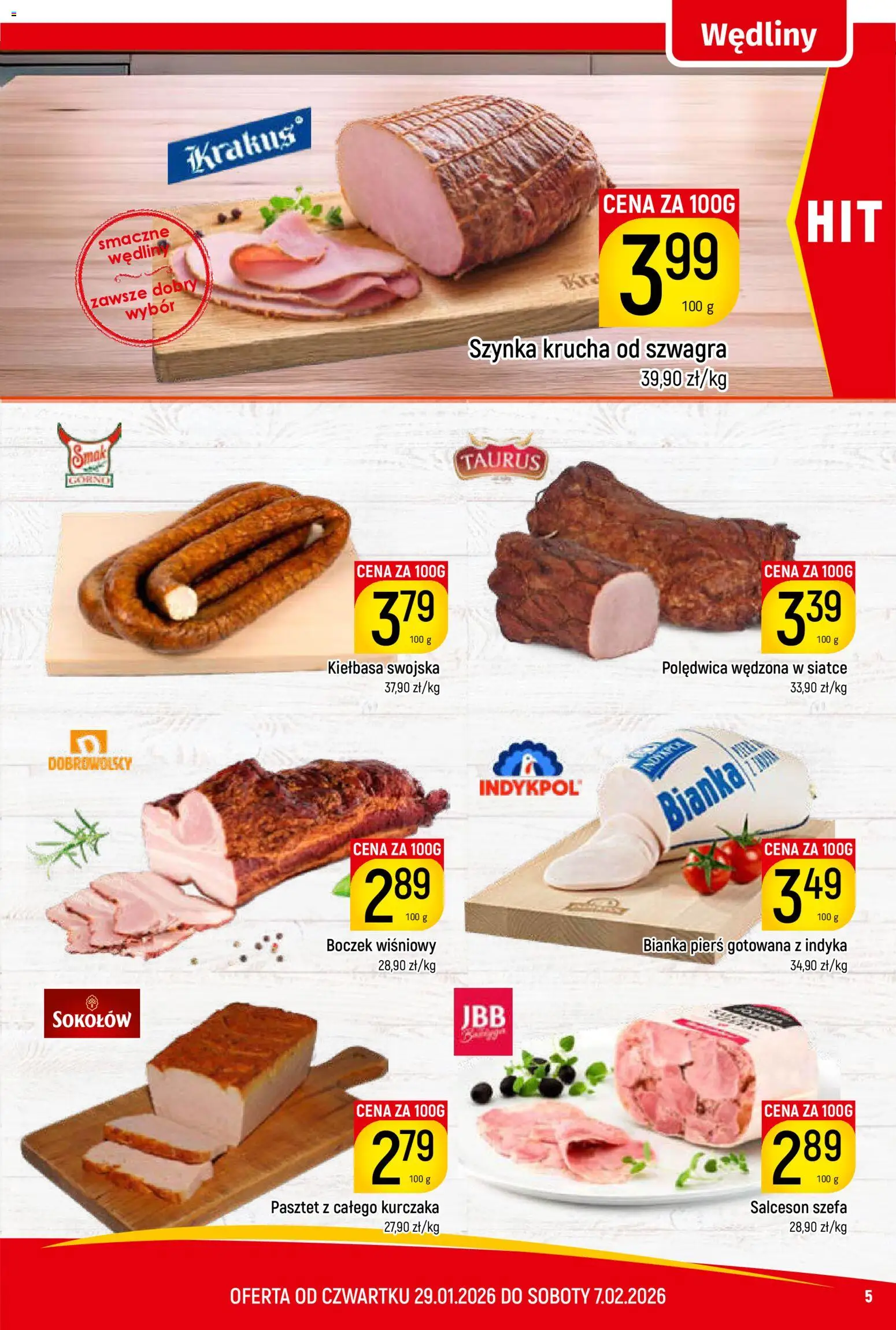 Piotruś Pan Gazetka od 29.01.2026 | Strona: 5 | Produkty: Kiełbasa, Szynka, Boczek, Wędliny