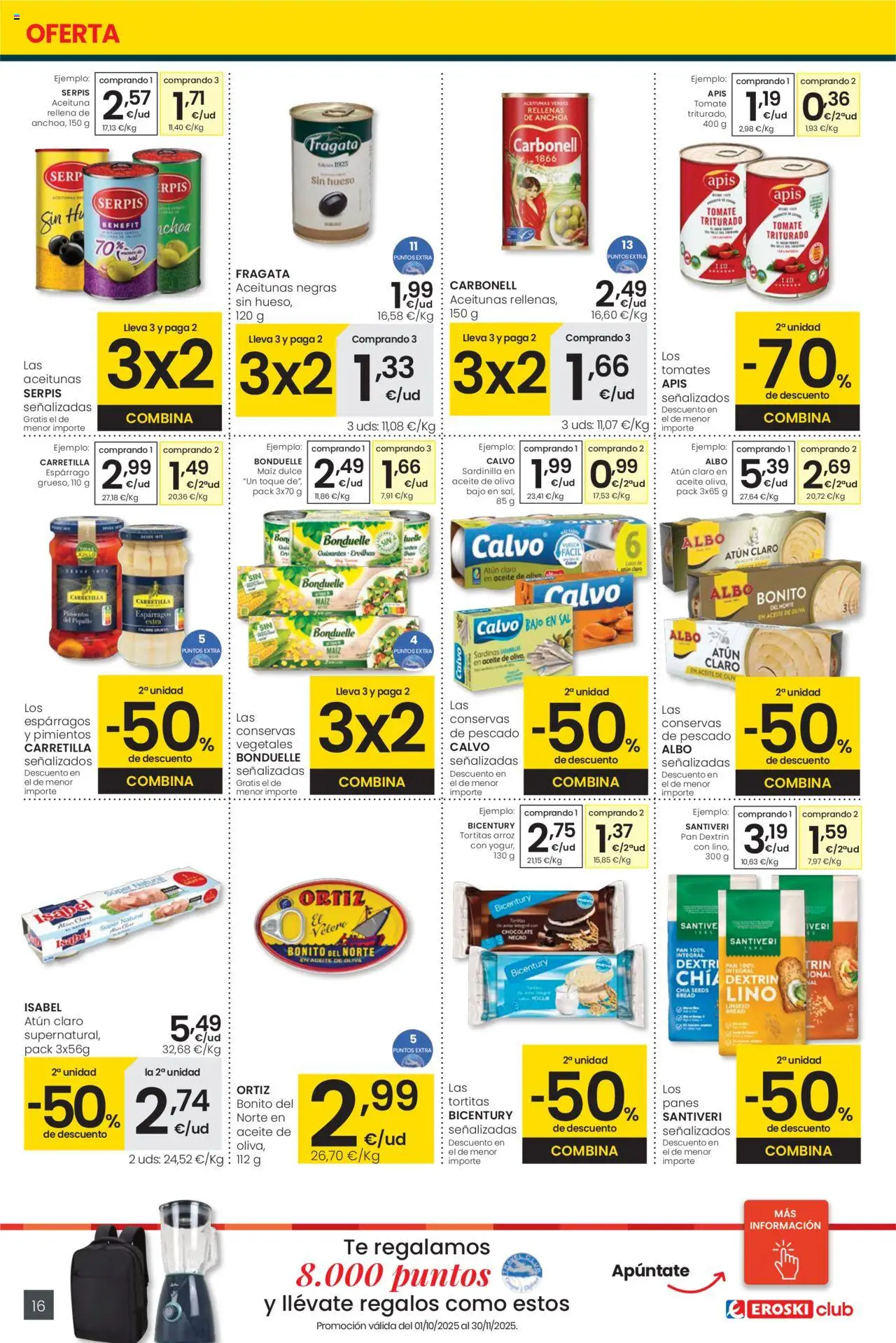 Eroski - Precio más bajo Center │ válido desde el 02.10.2025 | Página: 16 | Productos: Pescado, Aceite de oliva, Anchoa, Tomate triturado