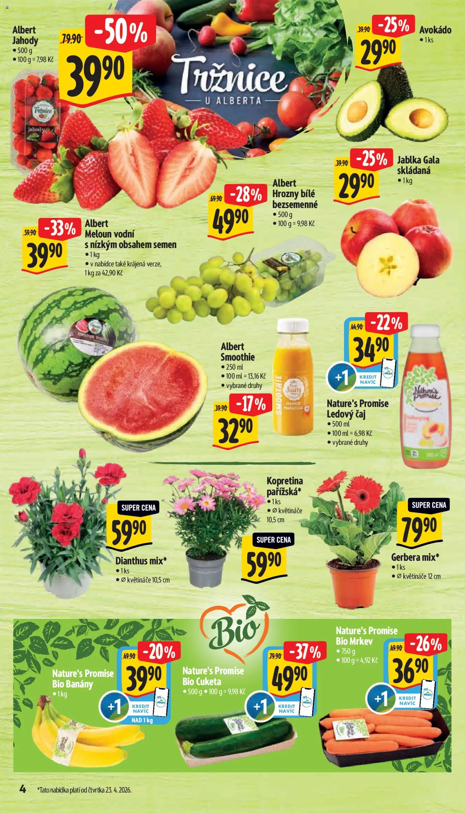 Albert leták - Supermarket od 22.04.2026 | Strana: 10 | Produkty: Meloun, Bio mrkev, Smoothie, Avokádo