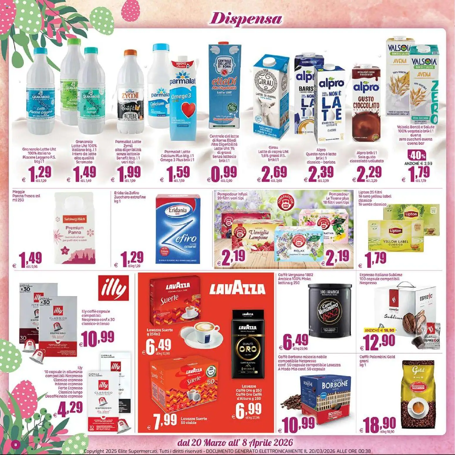 Volantino Elite Supermercati del 20.03.2026 | Pagina: 8 | Prodotti: Tè, Panna, Latte senza lattosio, Lavazza