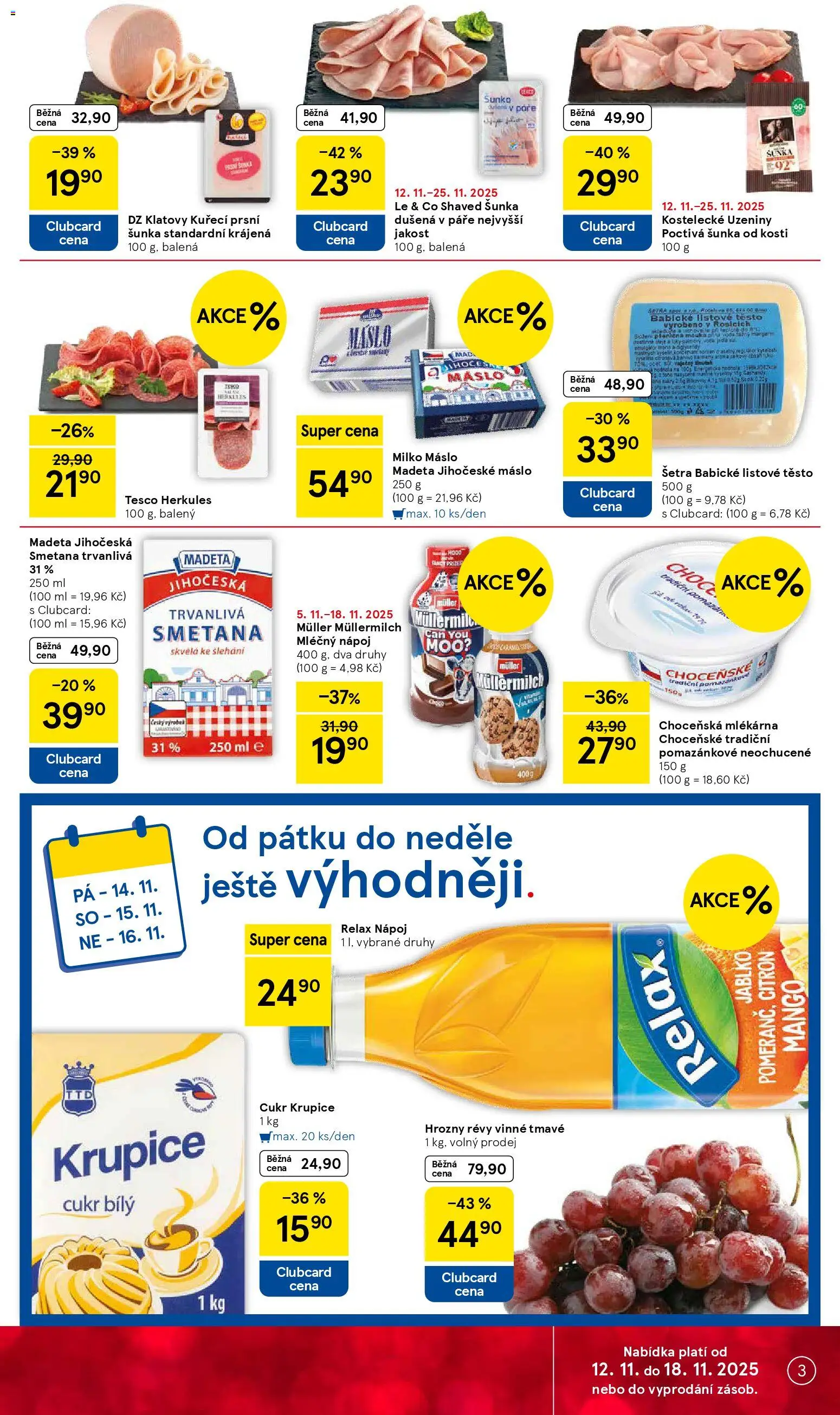 Tesco leták - Supermarket od 12.11.2025 | Strana: 3 | Produkty: Máslo, Cukr krupice, Cukr, Těsto