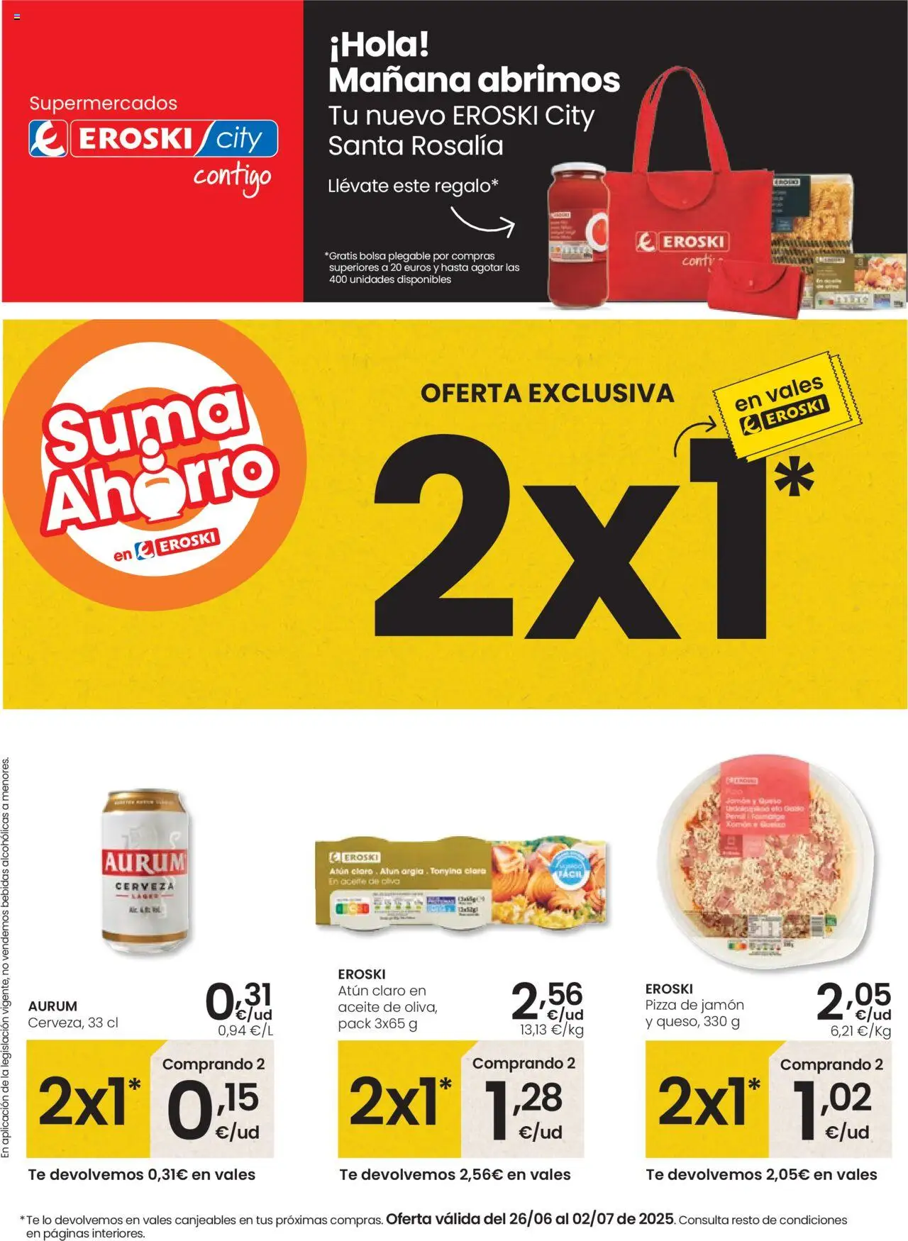 Eroski -  City Santa Rosalía │ válido desde el 26.06.2025 | Página: 1 | Productos: Aceite, Pizza, Cerveza, Té