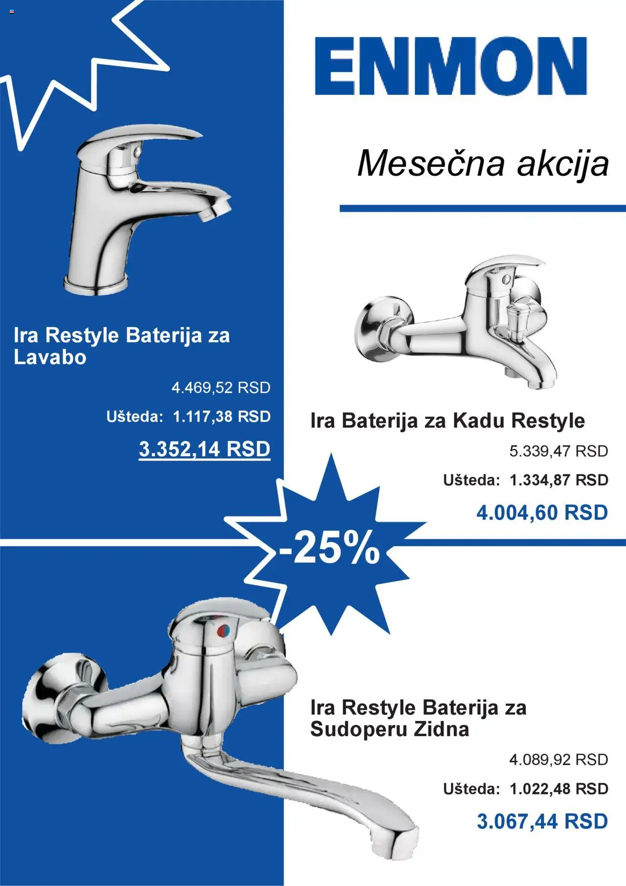 Enmon katalog - važi od 29.07.2025 | Strana: 1 | Proizvode: Lavabo, Baterija, Baterija za sudoperu