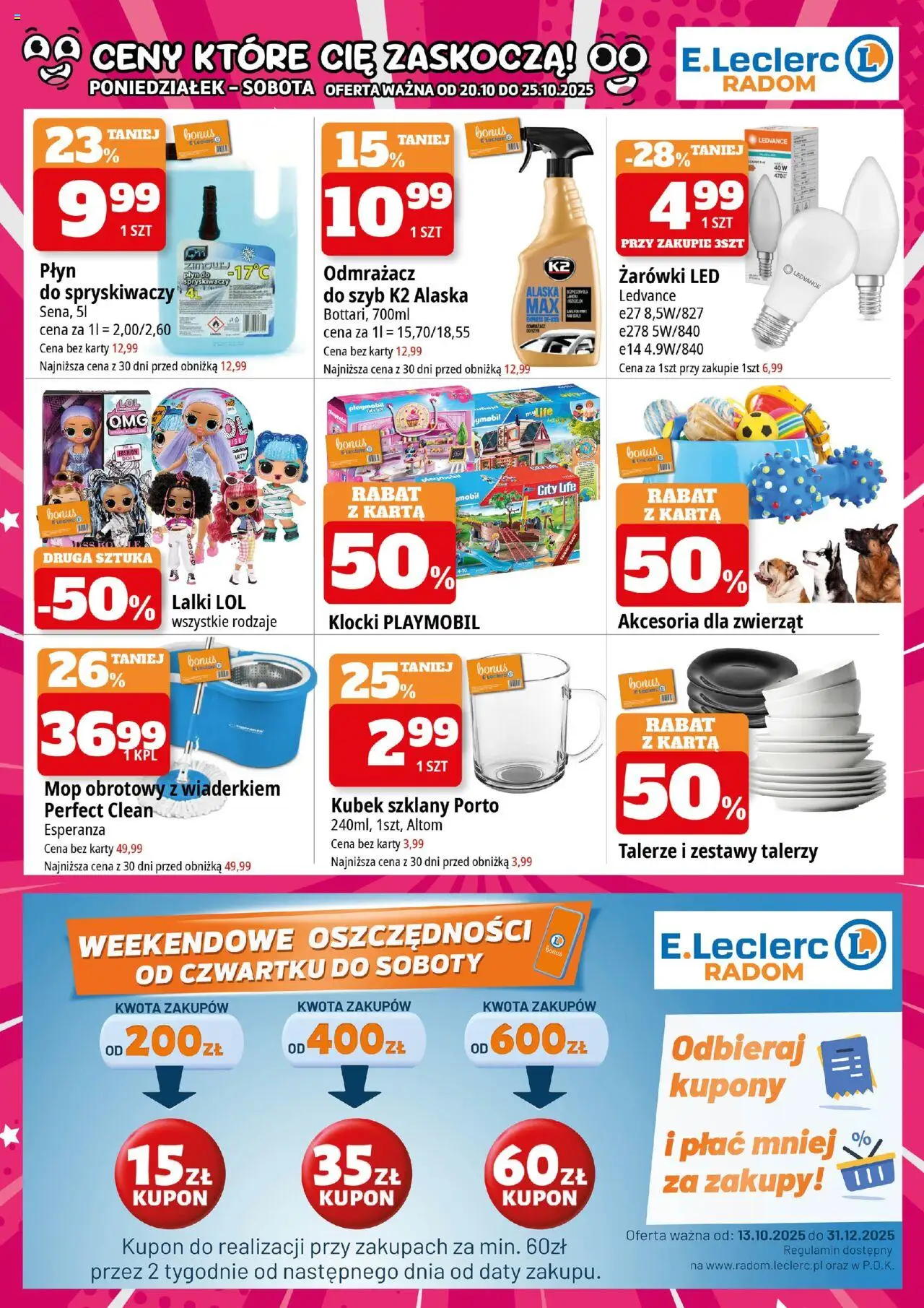 E.Leclerc Gazetka - Radom od 20.10.2025 | Strona: 2 | Produkty: Karta, Talerze, Mop obrotowy, Żarówki