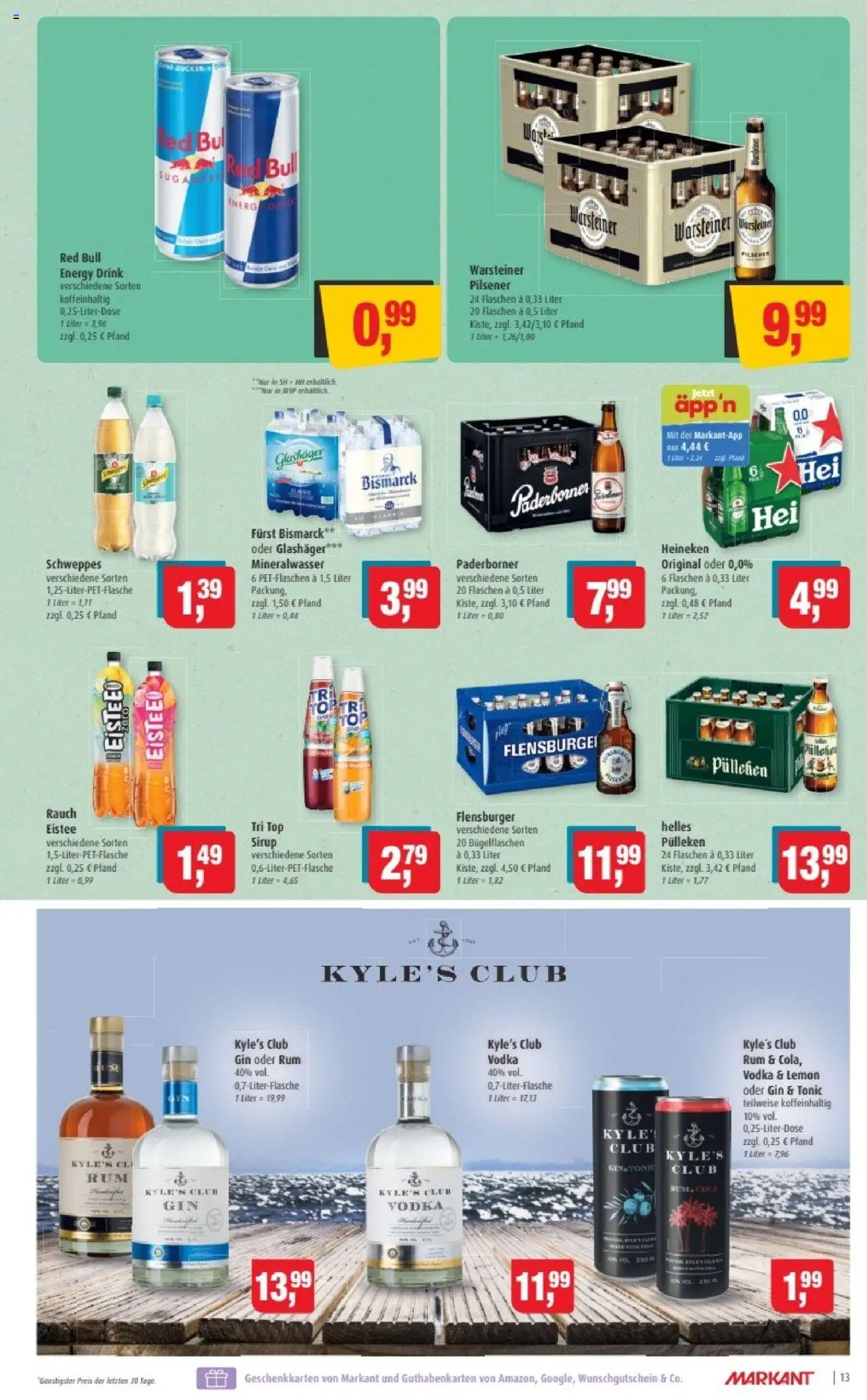 Markant Prospekt 	 – gültig ab 20.10.2025 | Seite: 13 | Produkte: Red bull, Rum, Schweppes, Flensburger