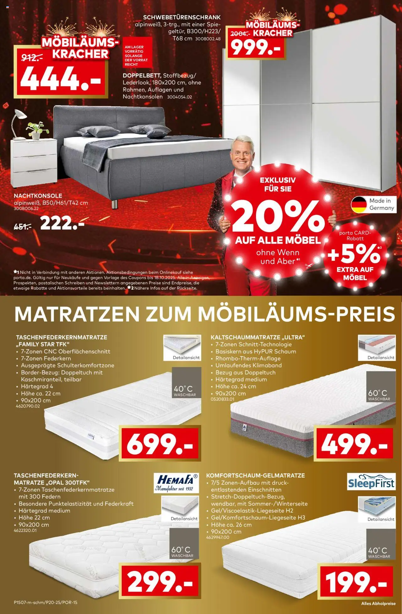 Porta! Möbiläum Neuwied – gültig ab 05.10.2025 | Seite: 12 | Produkte: Matratze, Schwebetürenschrank