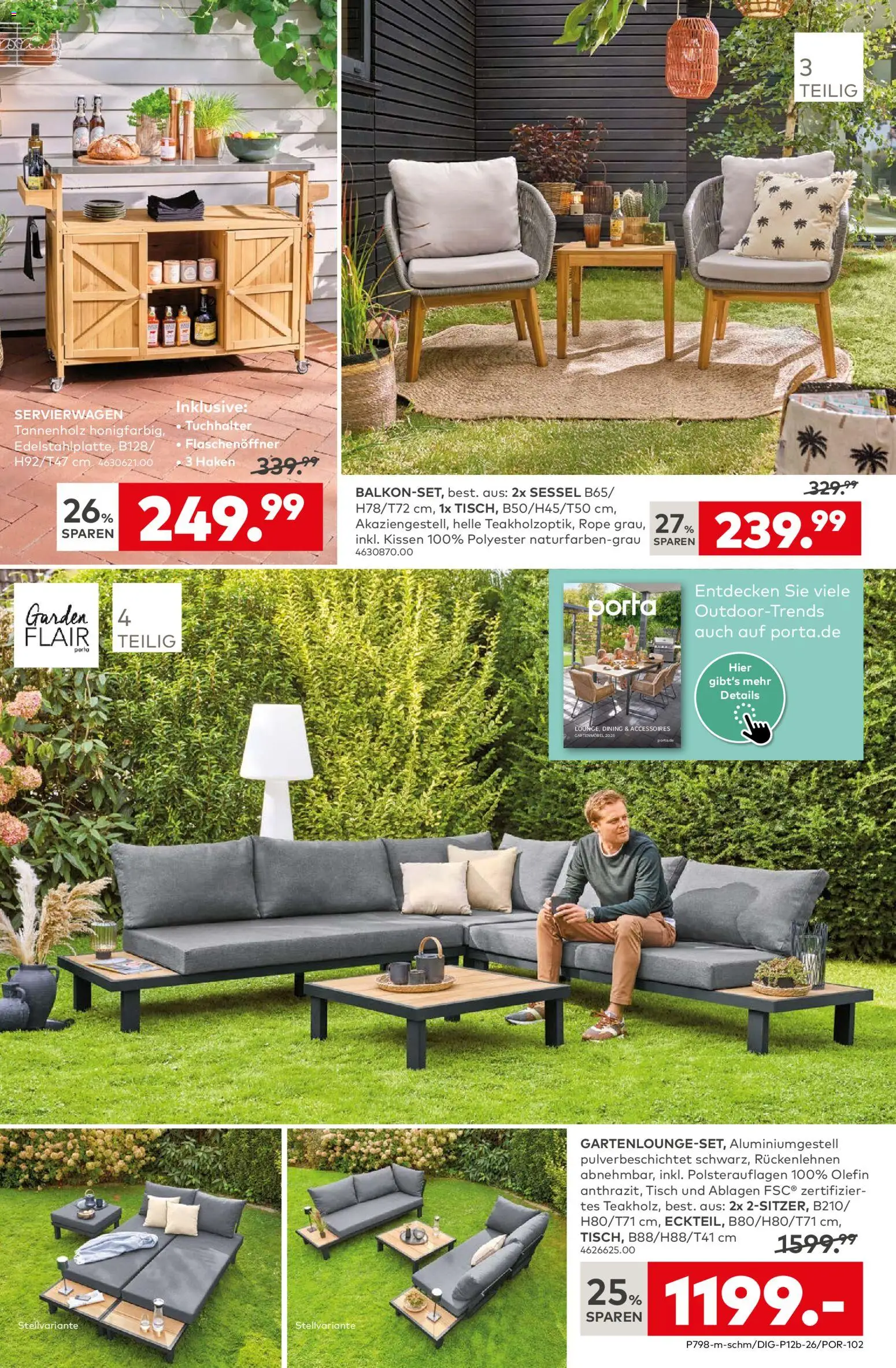 Porta! Prospekt garden Bad Vilbel-Dortelweil – gültig ab 09.03.2026 | Seite: 3 | Produkte: Kissen, Sessel, Servierwagen, Tisch