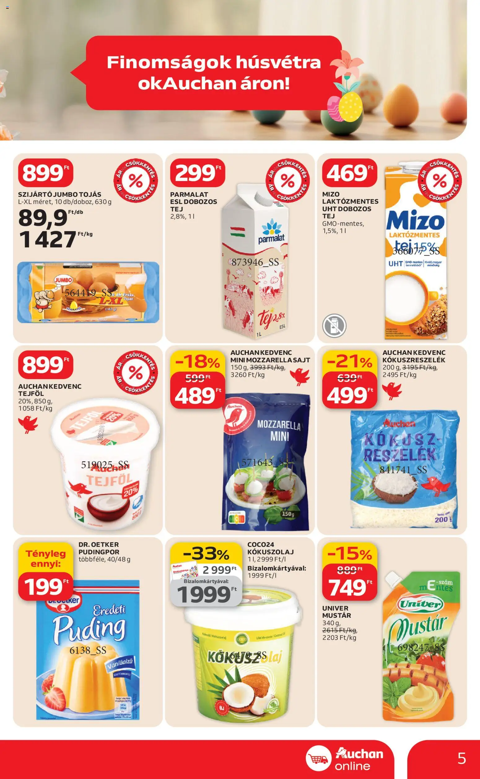 Auchan akciós ujság - amely érvényes a következő dátumtól: 05.03.2026 | Oldal: 5 | Termékek: Mozzarella, Kókuszolaj, Sajt, Mustár