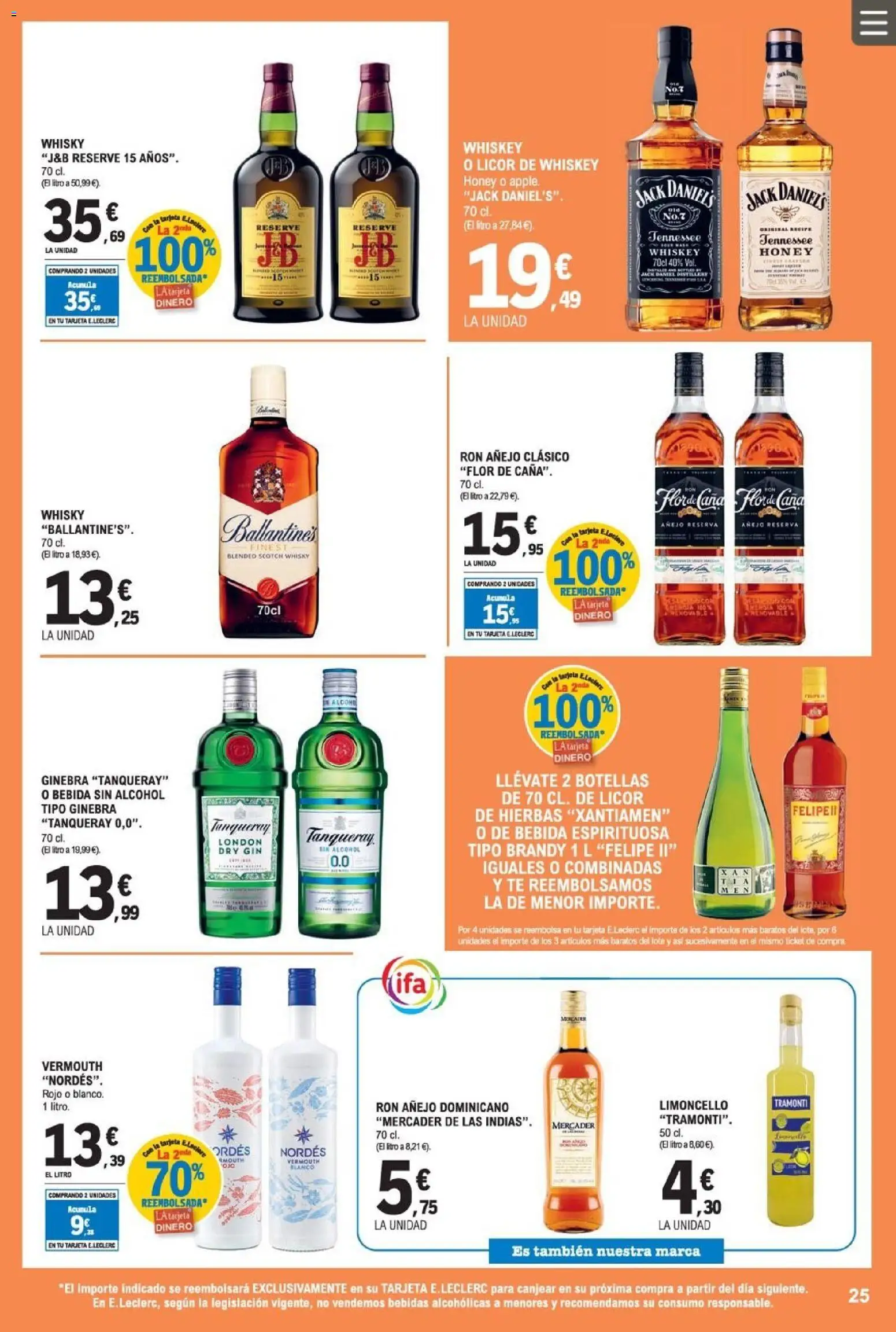 E.Leclerc folleto │ válido desde el 08.04.2026 | Página: 25 | Productos: Licor, Ginebra, Whisky, Μαύρο πιπέρι