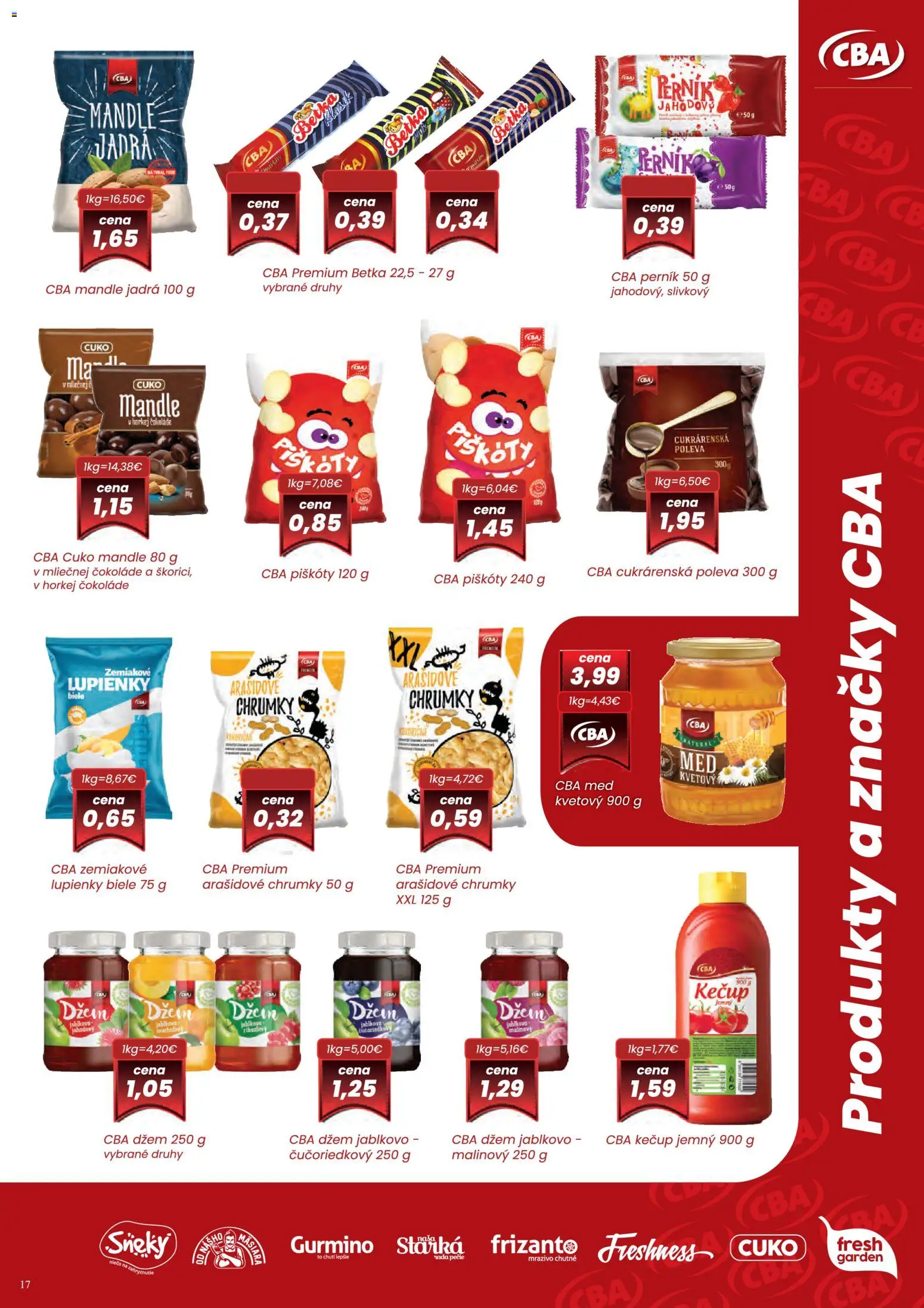 Nové CBA Komfos akcie – leták je platný od 01.12.2025 | Strana: 17 | Produkty: Kečup, Med, Mandle