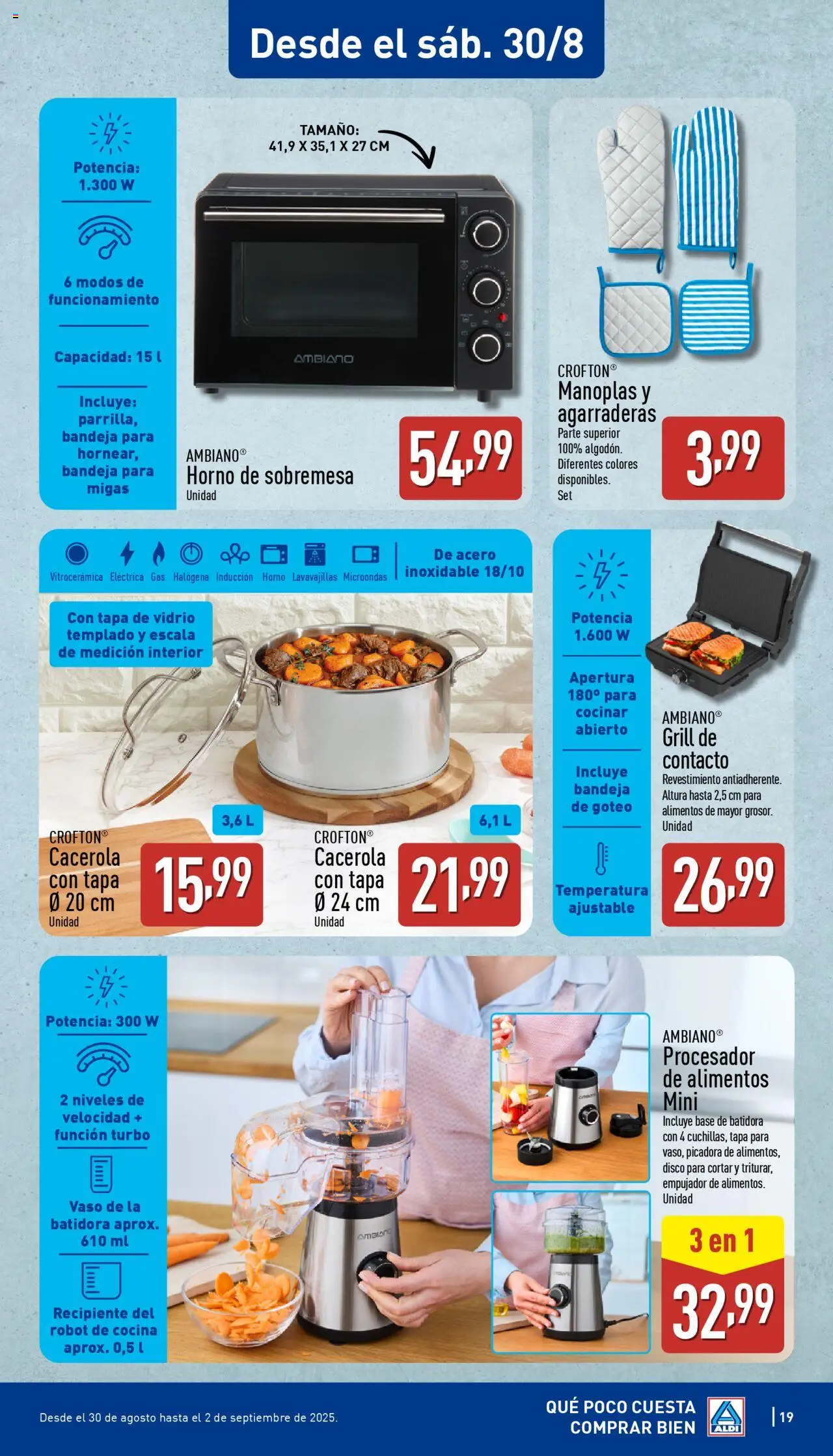 Aldi folleto Canarias │ válido desde el 25.08.2025 | Página: 19 | Productos: Horno, Lavavajillas, Robot, Bandeja