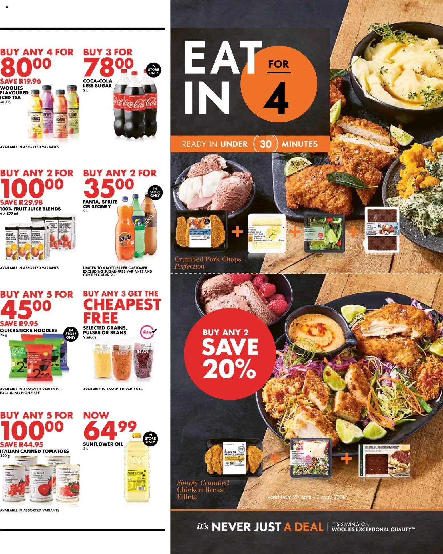 New Woolworths catalogue – valid from 20.04.2026 | Page: 5 | Products: Pork, Tea, Noodles, Fruit