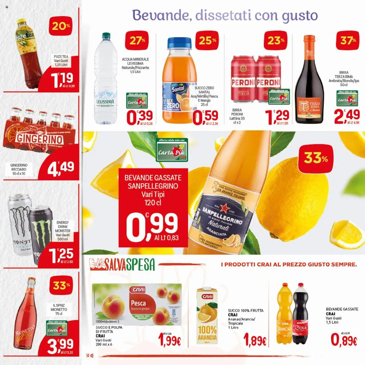 Volantino CRAI del 16.10.2025 | Pagina: 14 | Prodotti: Birra, Acqua, Mango, Acqua minerale