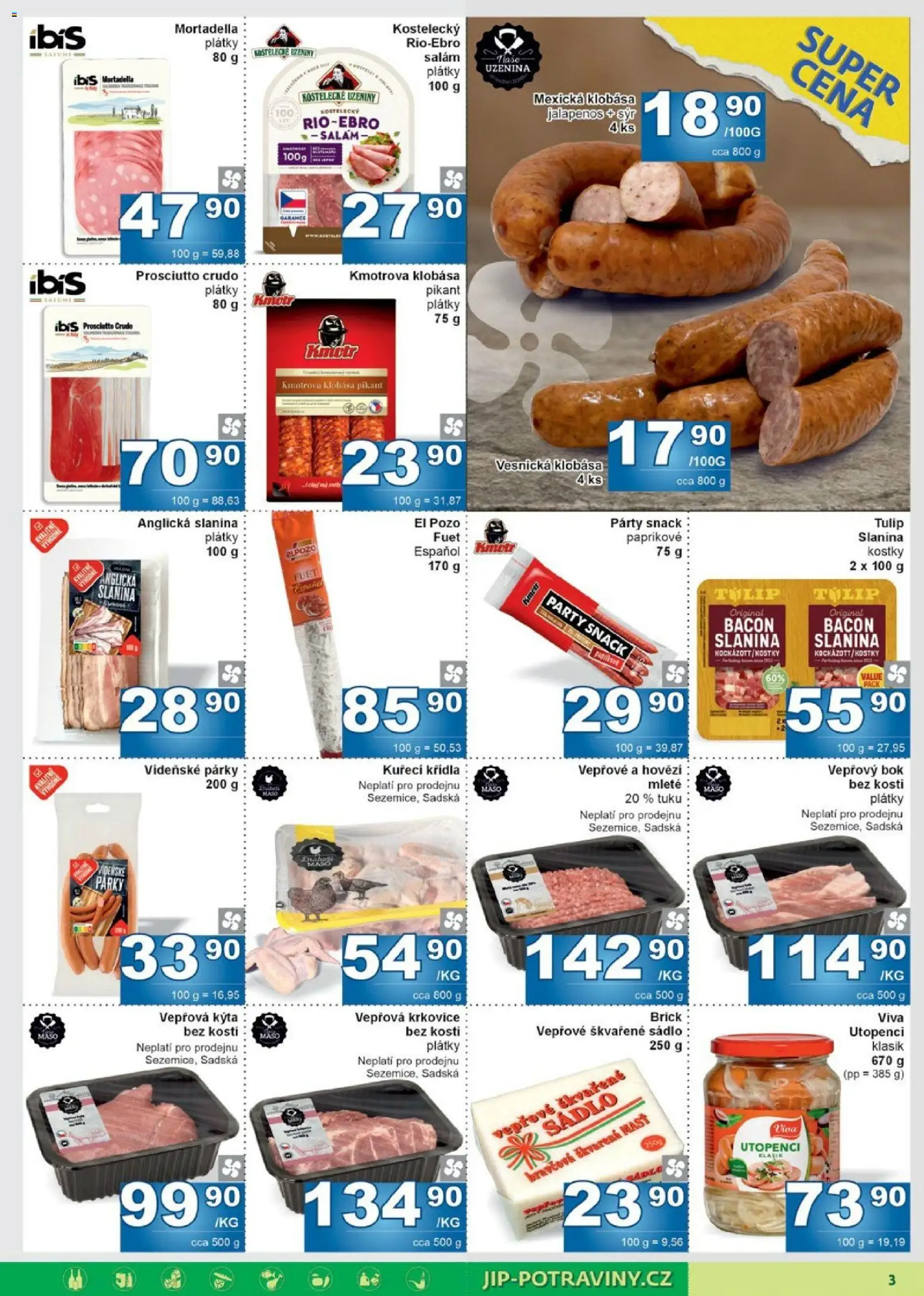 Jip leták od 25.03.2026 | Strana: 3 | Produkty: Vepřový bok, Mortadella, Maso, Slanina