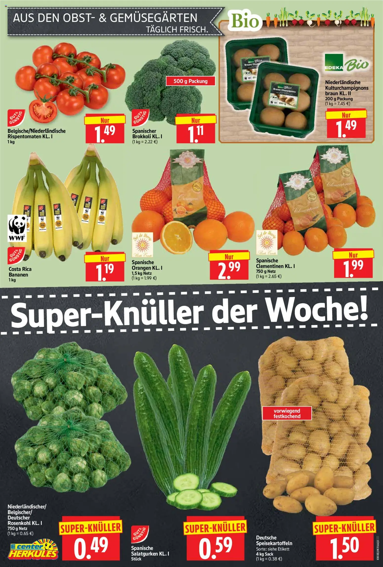 HERKULES Prospekt 	 – gültig ab 24.11.2025 | Seite: 4 | Produkte: Bananen, Orangen, Obst, Brokkoli