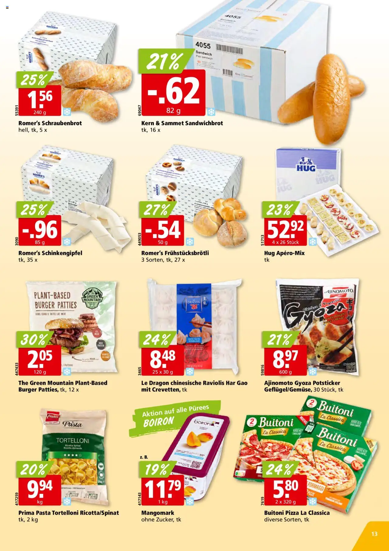 Aligro Aktionen Schlieren, Gossau SG, Frauenfeld, Rapperswil-Jona, Sargans, Bern, Brüttisellen, Pratteln, Emmen, Spreitenbach ab 25.08.2025 | Seite: 13 | Produkte: Burger, Pizza, Pasta