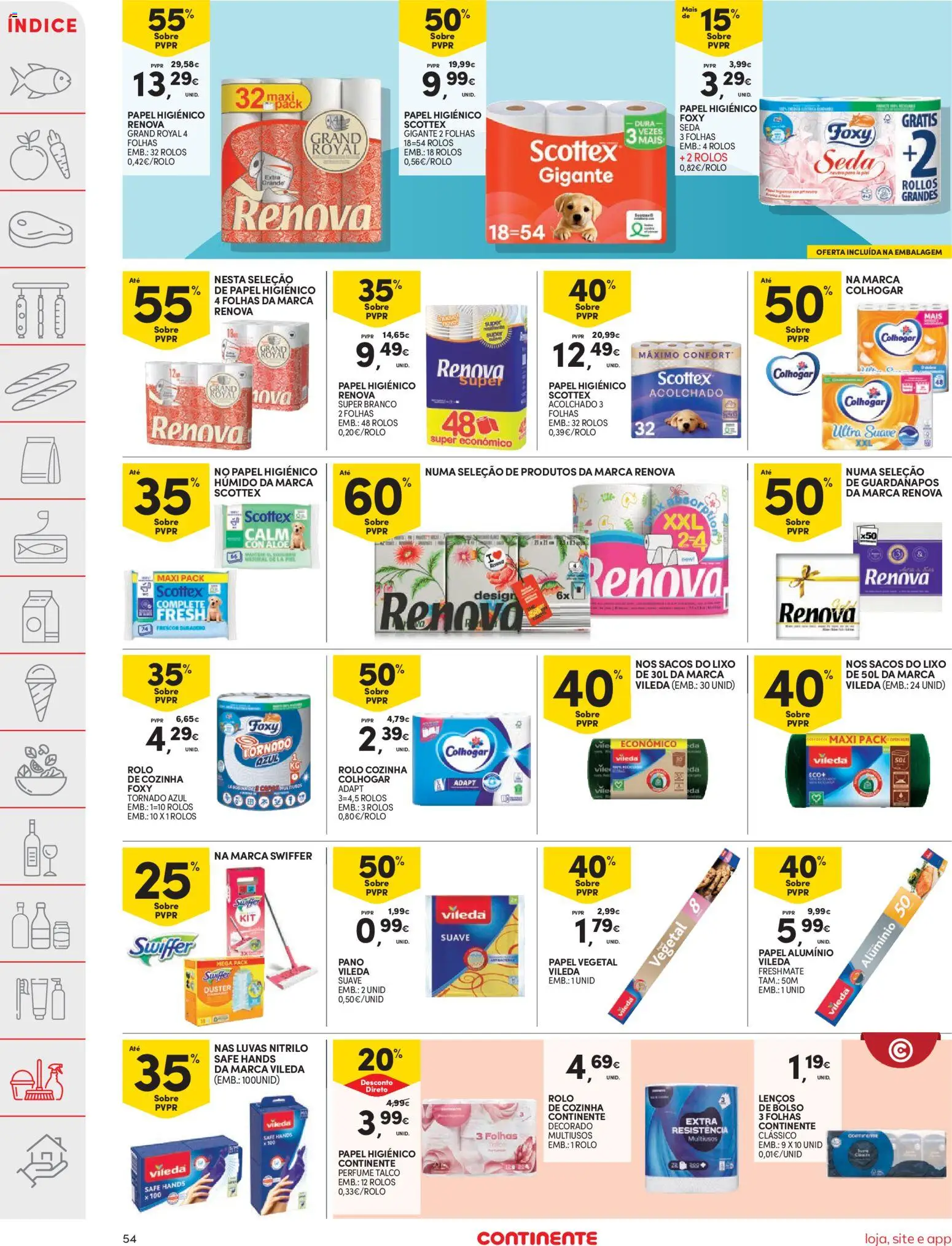 Continente folheto │ válido de 31.03.2026 | Página: 54 | Produtos: Luvas, Papel higiénico, Perfume, Guardanapos