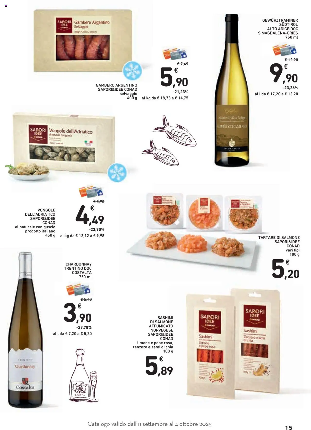 Volantino Conad del 11.09.2025 | Pagina: 15 | Prodotti: Salmone affumicato, Vongole, Pepe, Limone