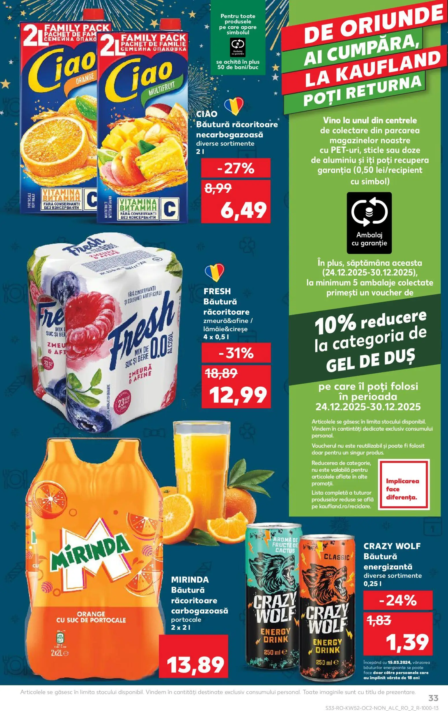 Noul catalog Kaufland – valabil de la 24.12.2025 | Pagină: 33 | Produse: Afine, Zmeură, Gel de duș, Fructe