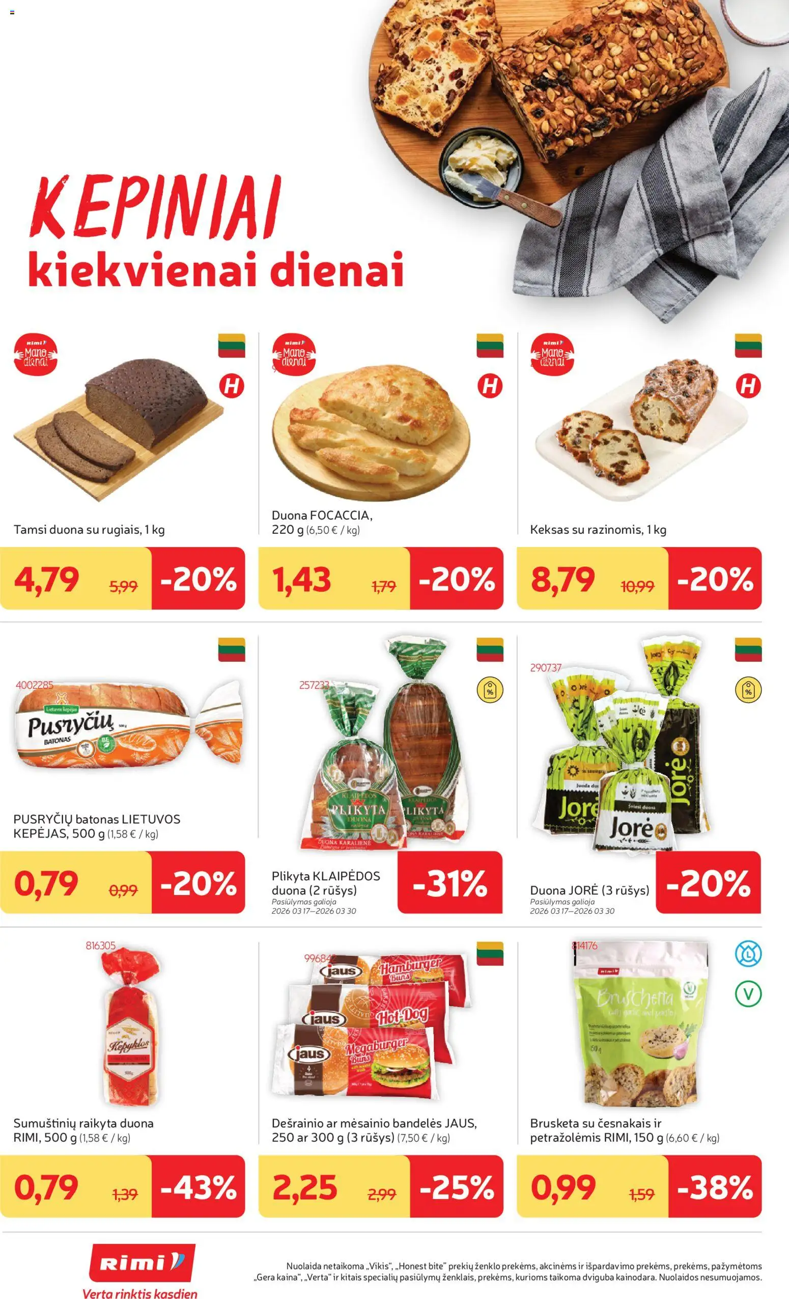Rimi akcijos nuo 24.03.2026 | Puslapis: 14 | Prekių: Batonas, Bandelės, Duona