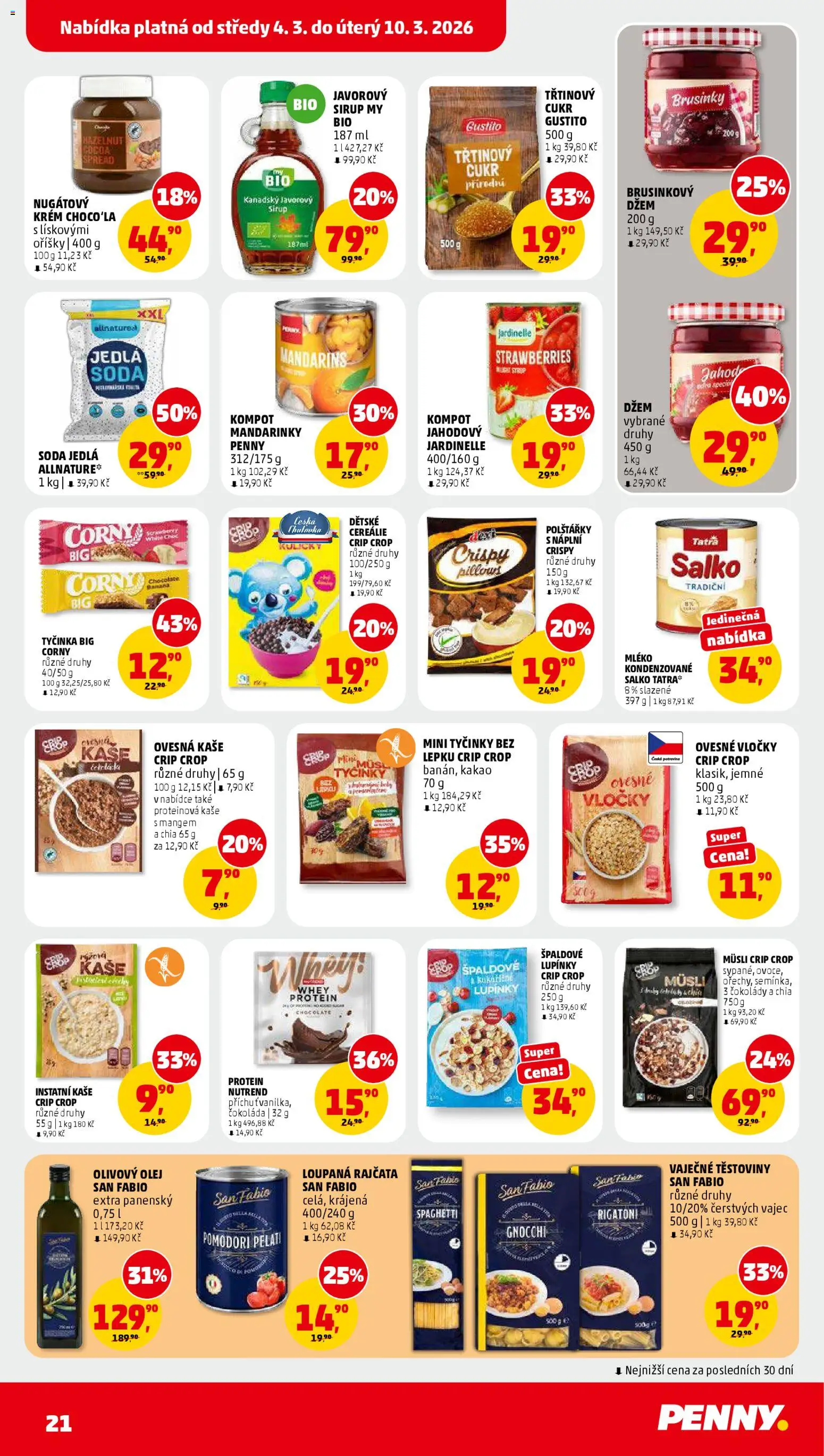 Penny Market leták od 04.03.2026 | Strana: 21 | Produkty: Třtinový cukr, Vločky, Javorový sirup, Müsli
