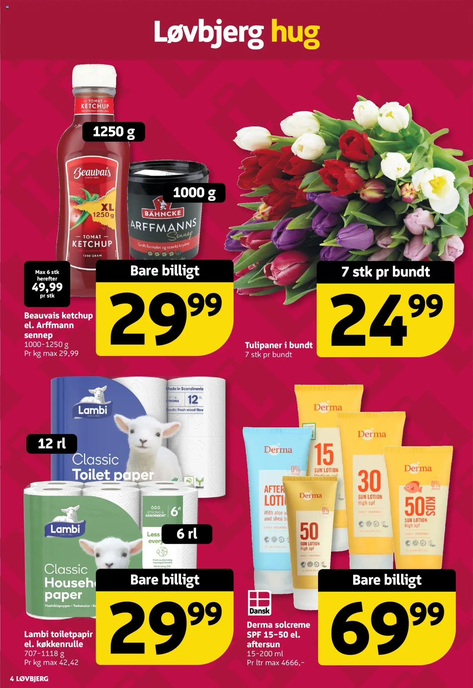 Løvbjerg tilbudsavis – gyldig fra 13.03.2026 | Side: 4 | Produkter: Solcreme, Ketchup, Toilet, Sennep