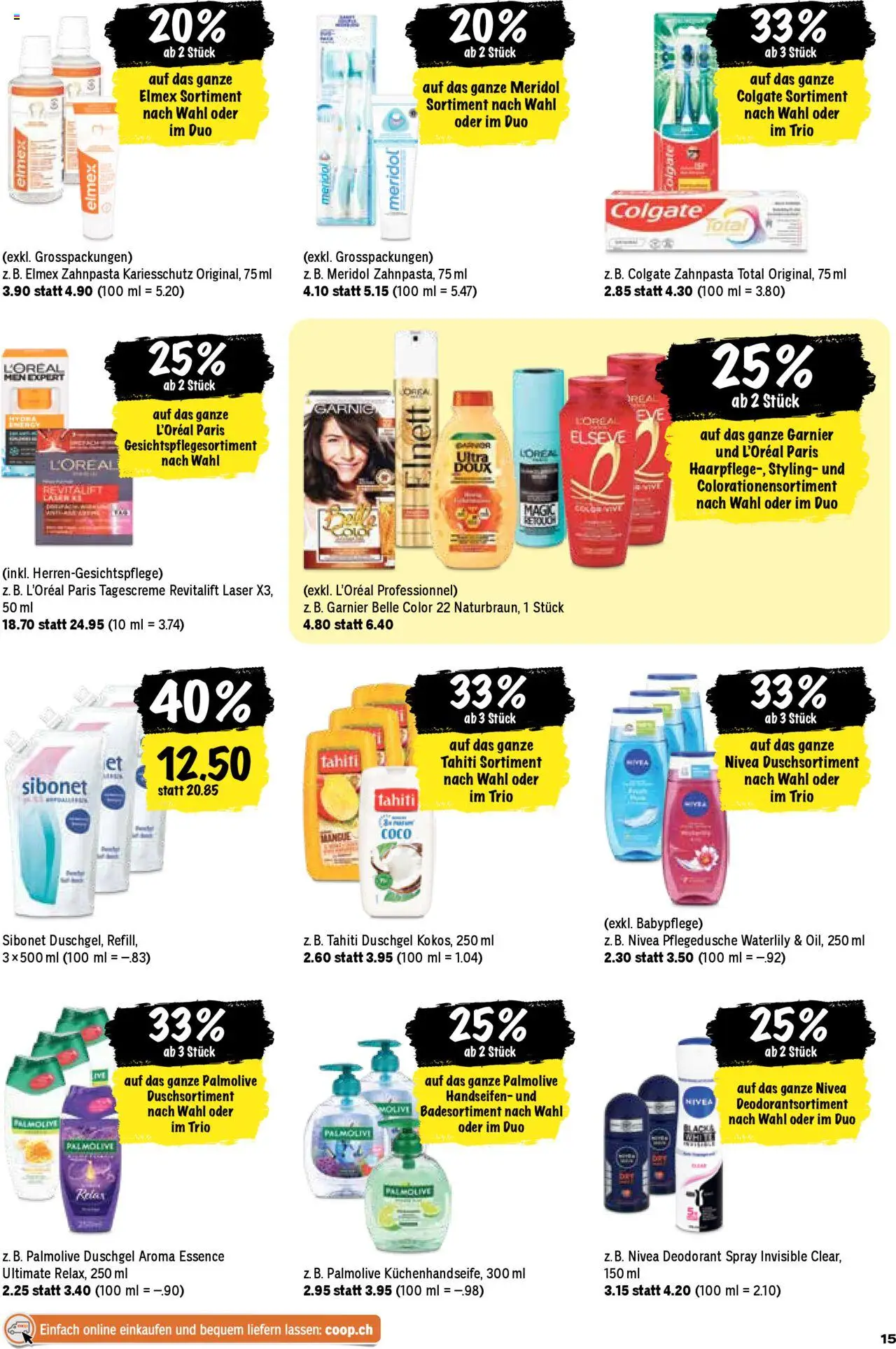 Coop Aktionen ab 14.08.2025 | Seite: 15 | Produkte: Duschgel, Zahnpasta, Tagescreme, Shower Gel