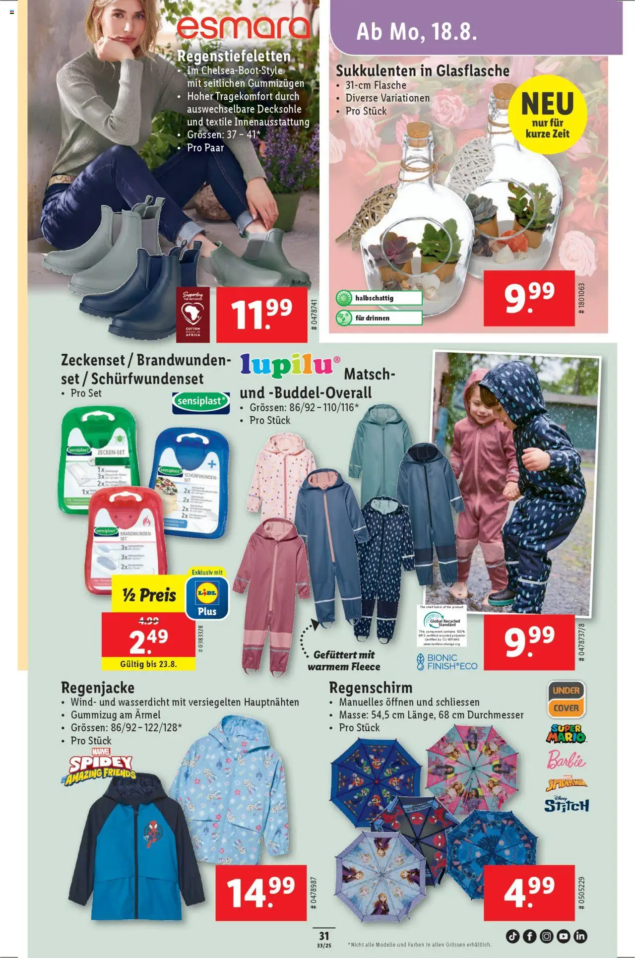 Lidl Aktionen ab 14.08.2025 | Seite: 33 | Produkte: Regenschirm, Regenjacke