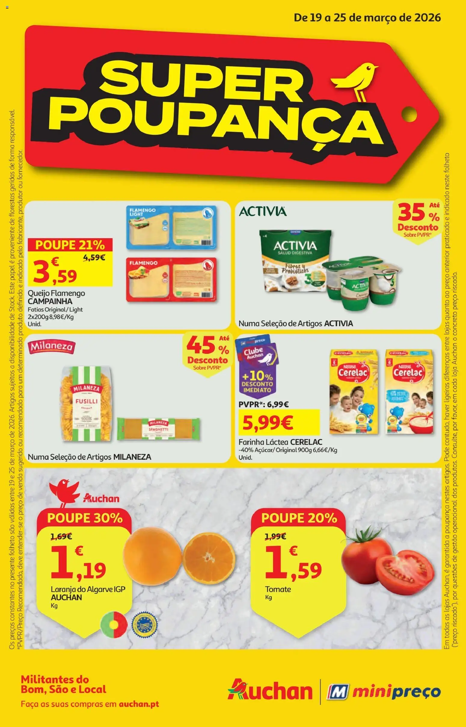Minipreço folheto │ válido de 19.03.2026 | Página: 1 | Produtos: Faca, Farinha láctea, Queijo, Tomate