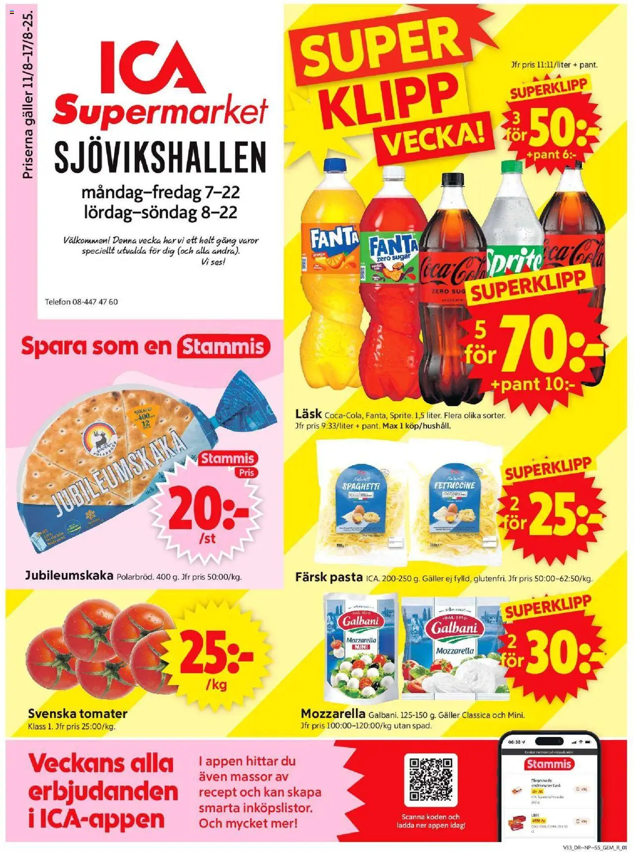 ICA Supermarket reklamblad aktuell från 11.08.2025 | Sida: 1 | Produkter: Gem, Fanta, Tomater, Telefon