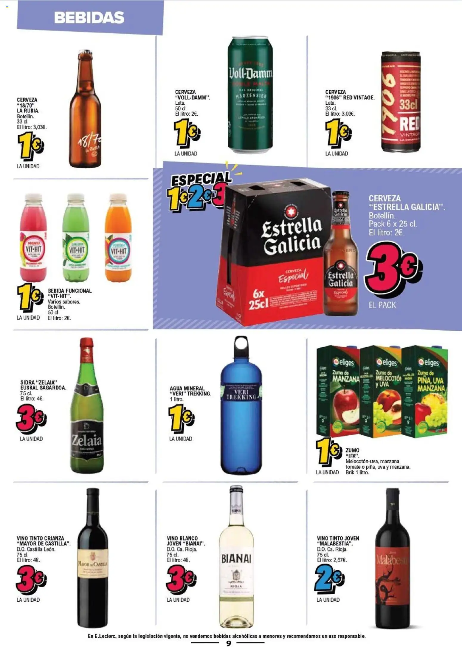 E.Leclerc folleto │ válido desde el 28.01.2026 | Página: 9 | Productos: Vino, Ροζ πιπέρι, Manzana, Agua mineral