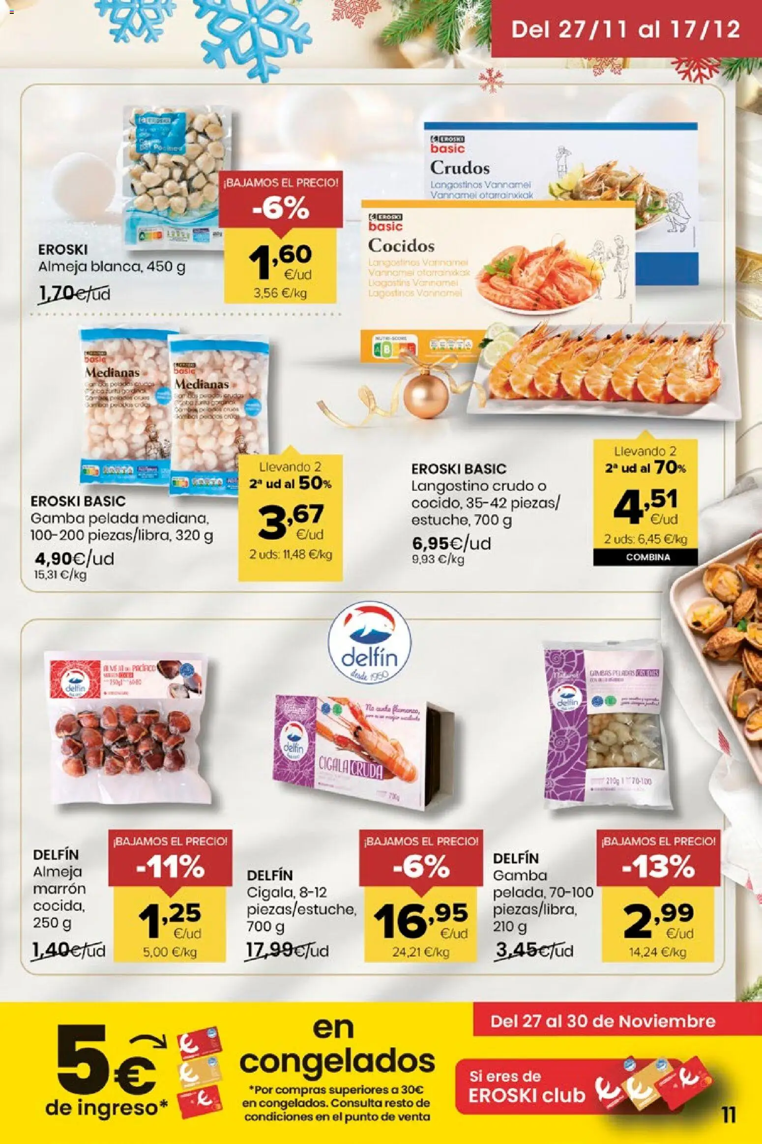 Eroski - Miramos por ti │ válido desde el 27.11.2025 | Página: 11 | Productos: Langostino, Gamba