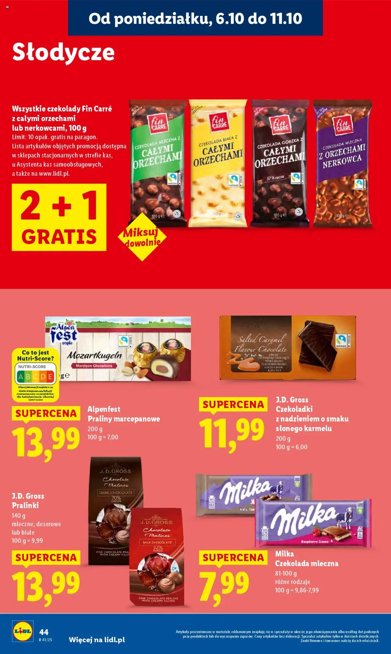 Lidl Gazetka od 06.10.2025 | Strona: 44 | Produkty: Czekolady, Słodycze, Czekolada mleczna, Czekolada gorzka
