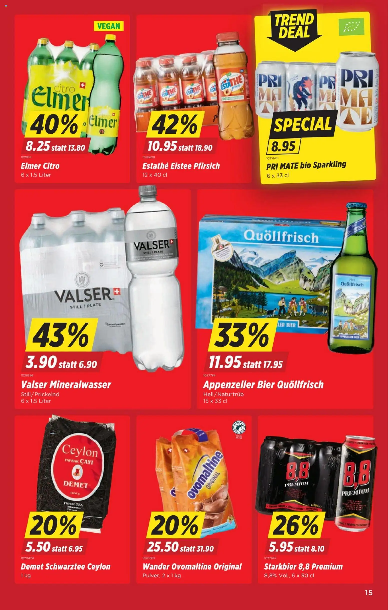 Denner Aktionen – gültig ab 05.02.2026 | Seite: 15 | Produkte: Mineralwasser, Bier, Pfirsich