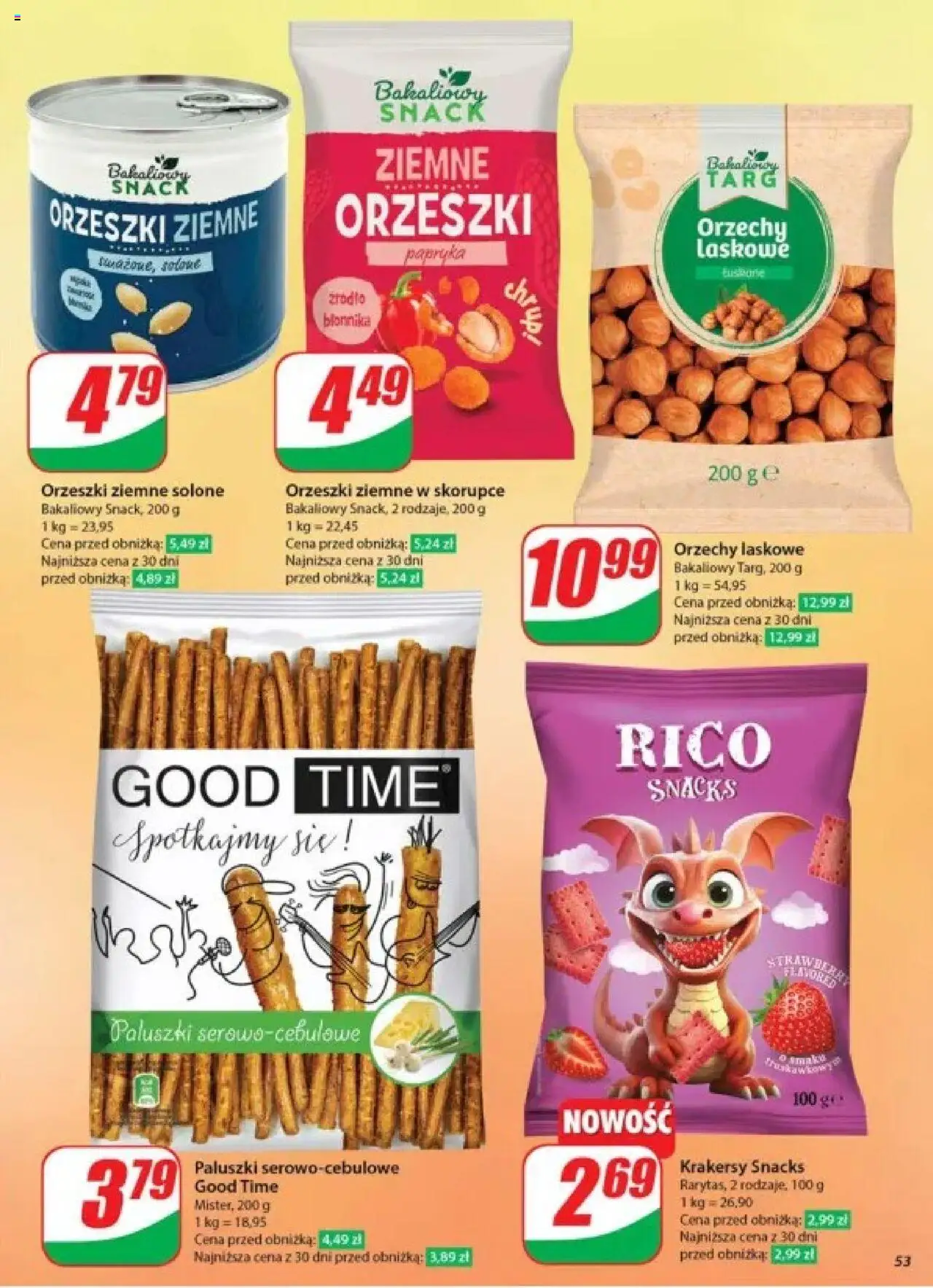 Dino Gazetka od 28.05.2025 | Strona: 53 | Produkty: Paluszki, Orzechy laskowe, Krakersy, Orzeszki ziemne