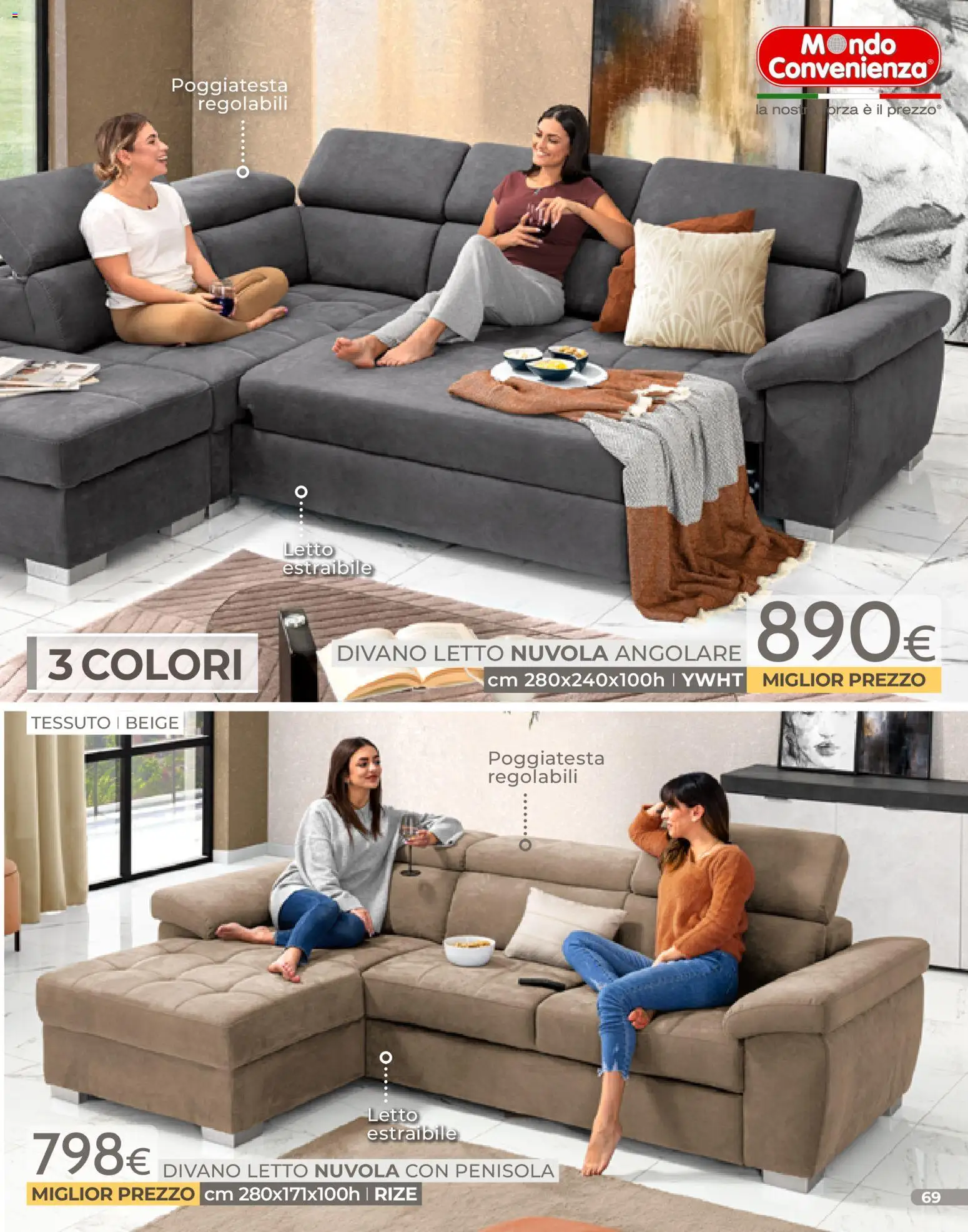 Volantino Mondo Convenienza del 04.01.2026 | Pagina: 69 | Prodotti: Divano letto, Letto, Divano