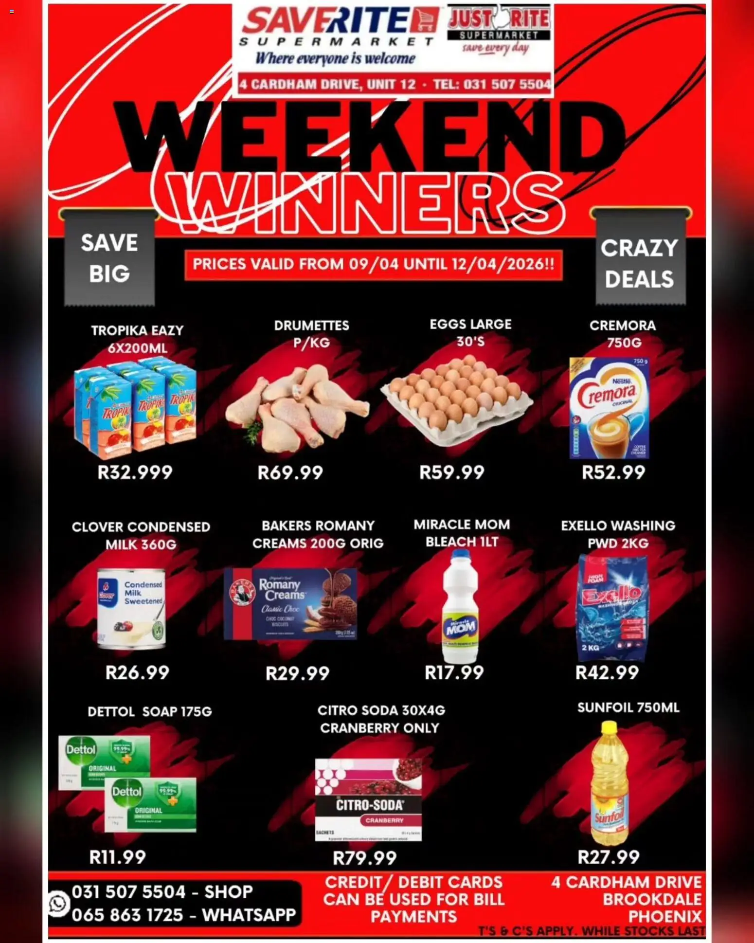 New Saverite catalogue – valid from 09.04.2026 | Page: 2 | Products: Bleach, Milk, Eggs, Soap