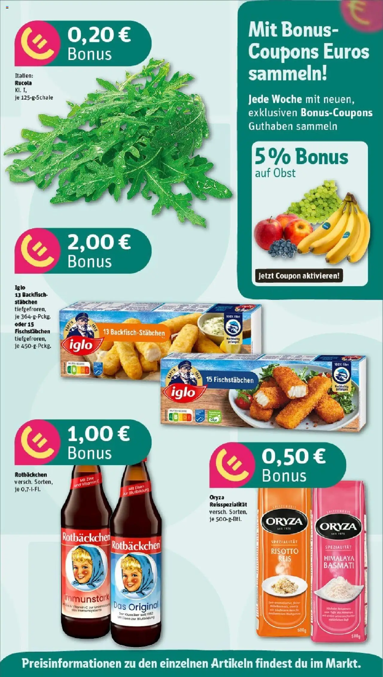 Rewe - Rewe: Wochenangebote (ab 20.04.2025) zum Blättern » Angebote | Seite: 3 | Produkte: Iglo, Rucola, Fischstabchen, Obst