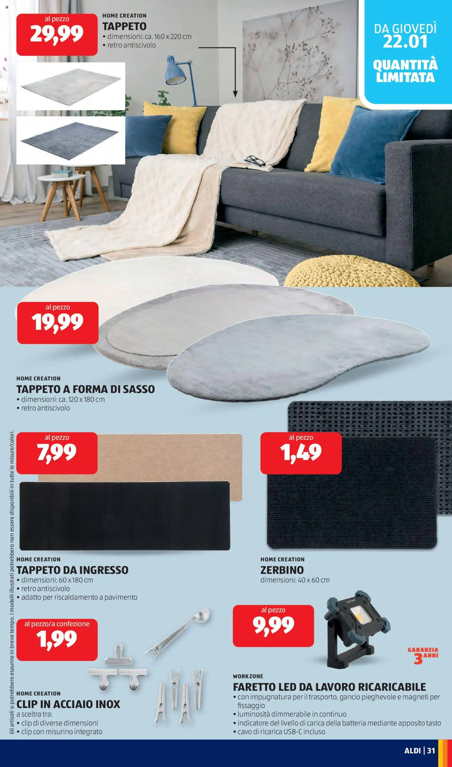 Volantino Aldi del 19.01.2026 | Pagina: 31 | Prodotti: Pavimento, Batteria, Tappeto, Zerbino