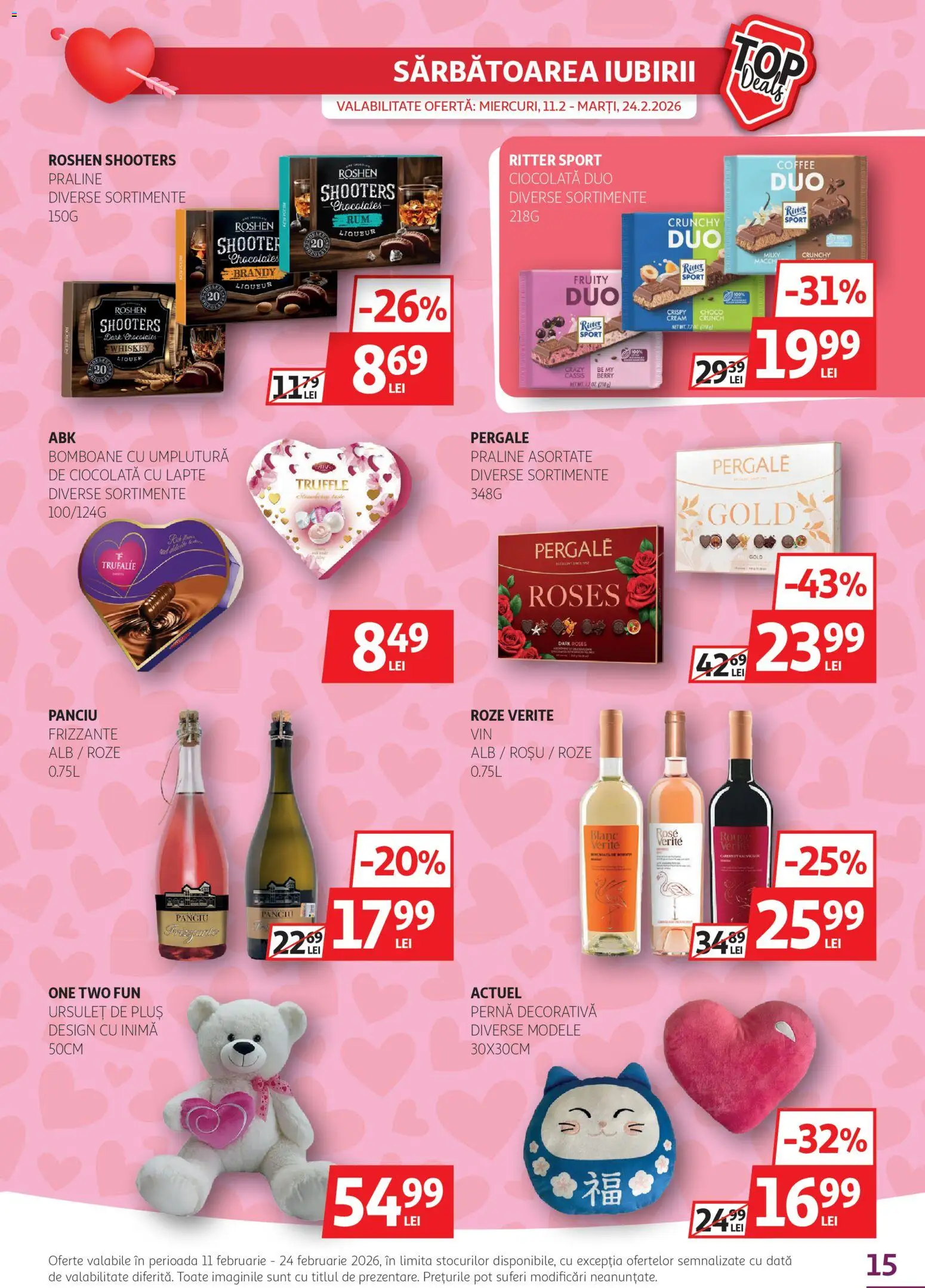 Noul catalog Auchan – valabil de la 11.02.2026 | Pagină: 15 | Produse: Pernă, Lapte, Ciocolată, Bomboane
