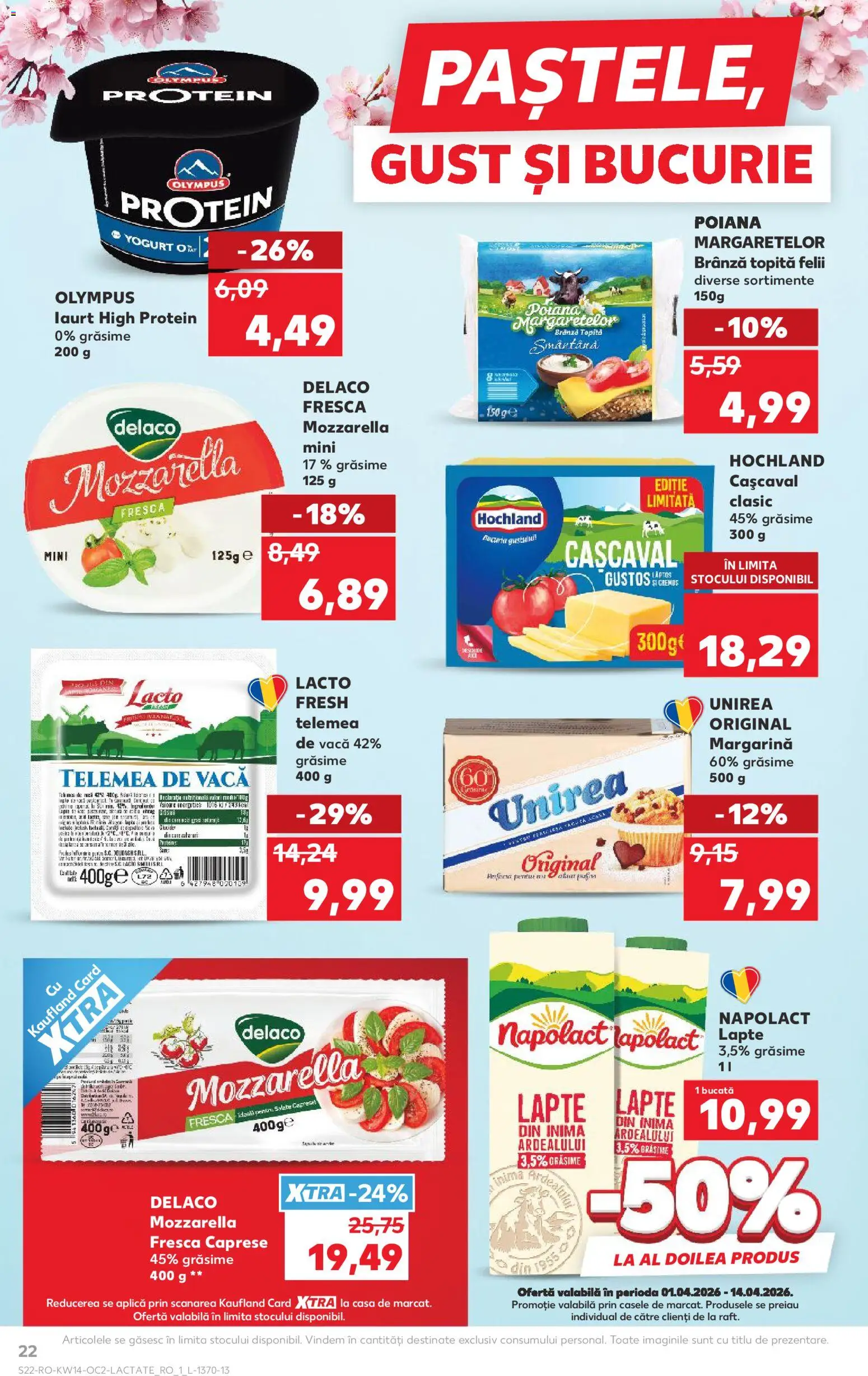 Noul catalog Kaufland – valabil de la 01.04.2026 | Pagină: 22 | Produse: Light Kedi Konservesi, Cașcaval, Lapte, Brânză