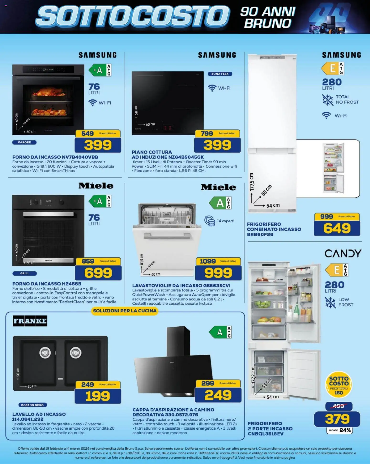 Volantino BRUNO del 19.02.2026 | Pagina: 19 | Prodotti: Lavastoviglie da incasso, Lavastoviglie, Miele, Samsung