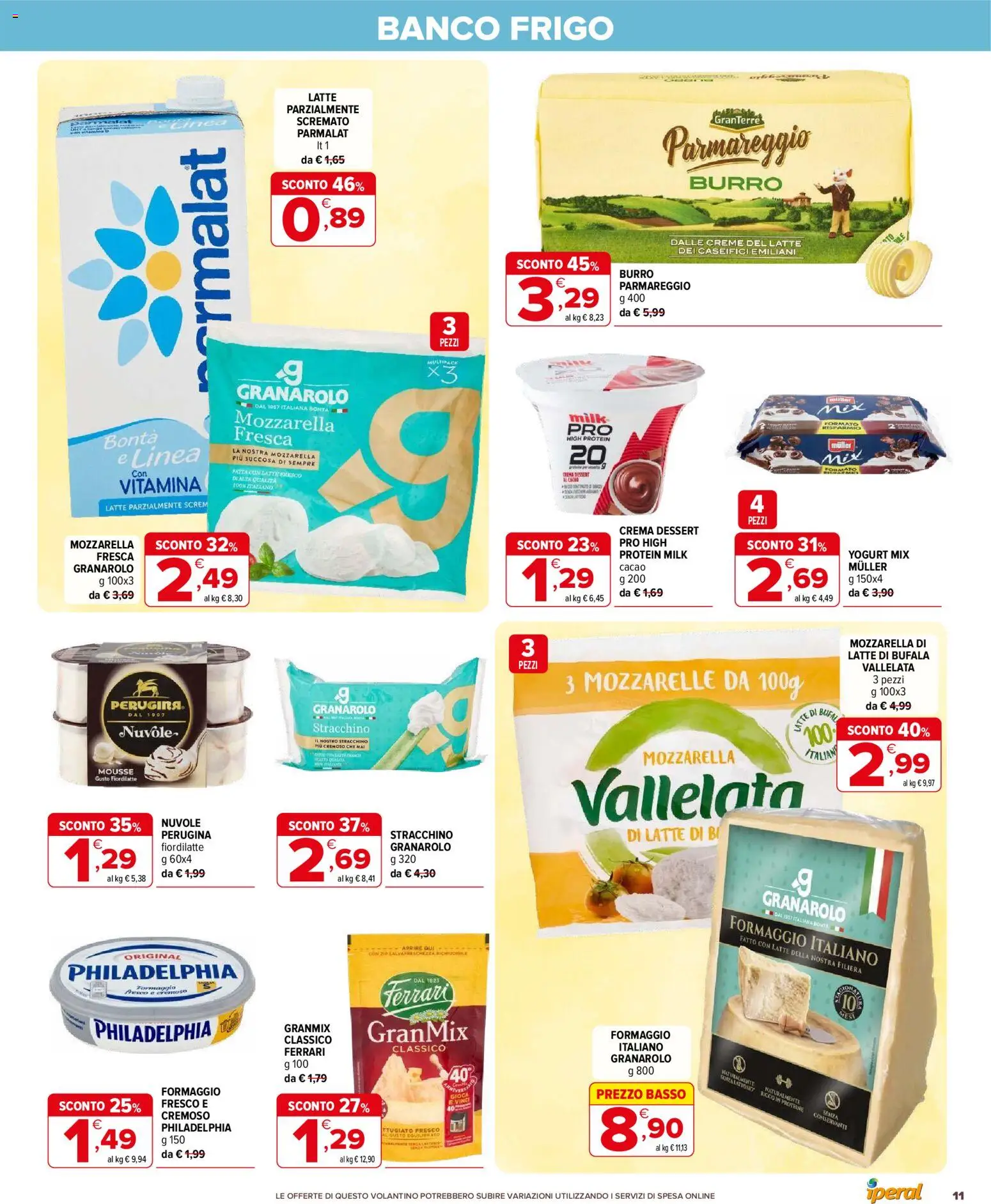 Volantino Iperal del 21.01.2026 | Pagina: 11 | Prodotti: Yogurt, Mozzarella, Formaggio, Latte parzialmente scremato