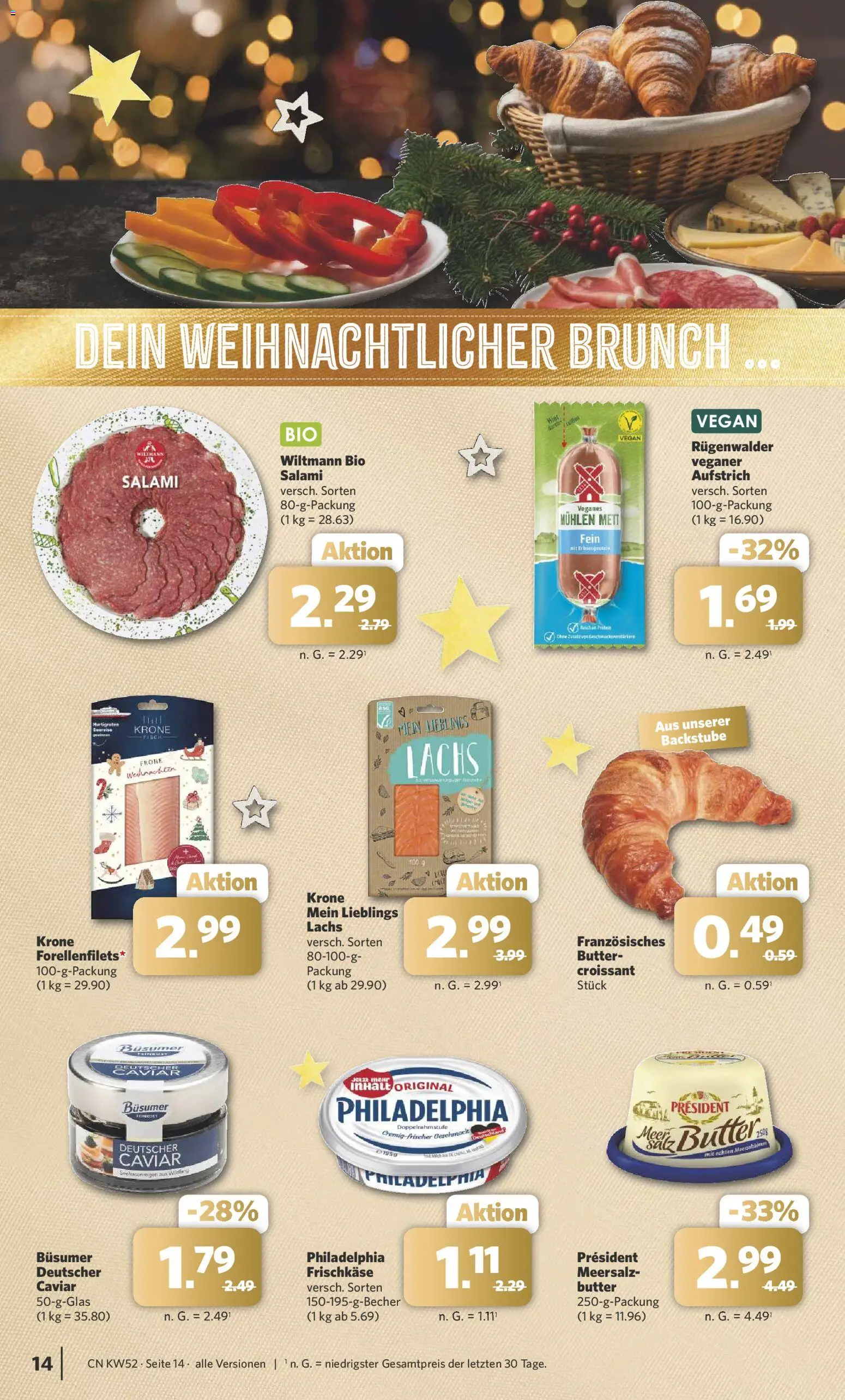 Combi Prospekt 	 – gültig ab 22.12.2025 | Seite: 14 | Produkte: Butter, Croissant, Lachs, Frischkase