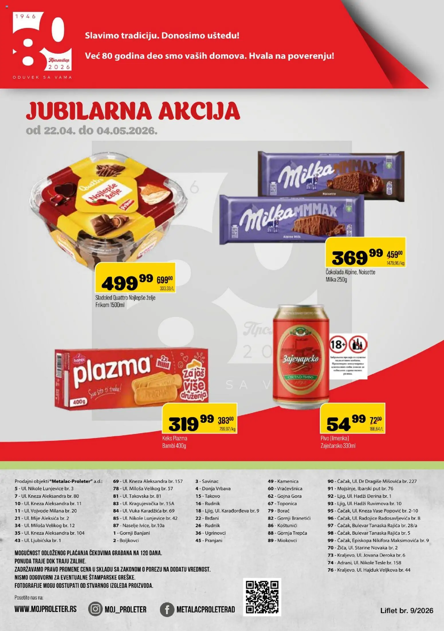 Metalac Proleter katalog - važi od 22.04.2026 | Strana: 12 | Proizvode: Milka, Keks, Sladoled, Sto