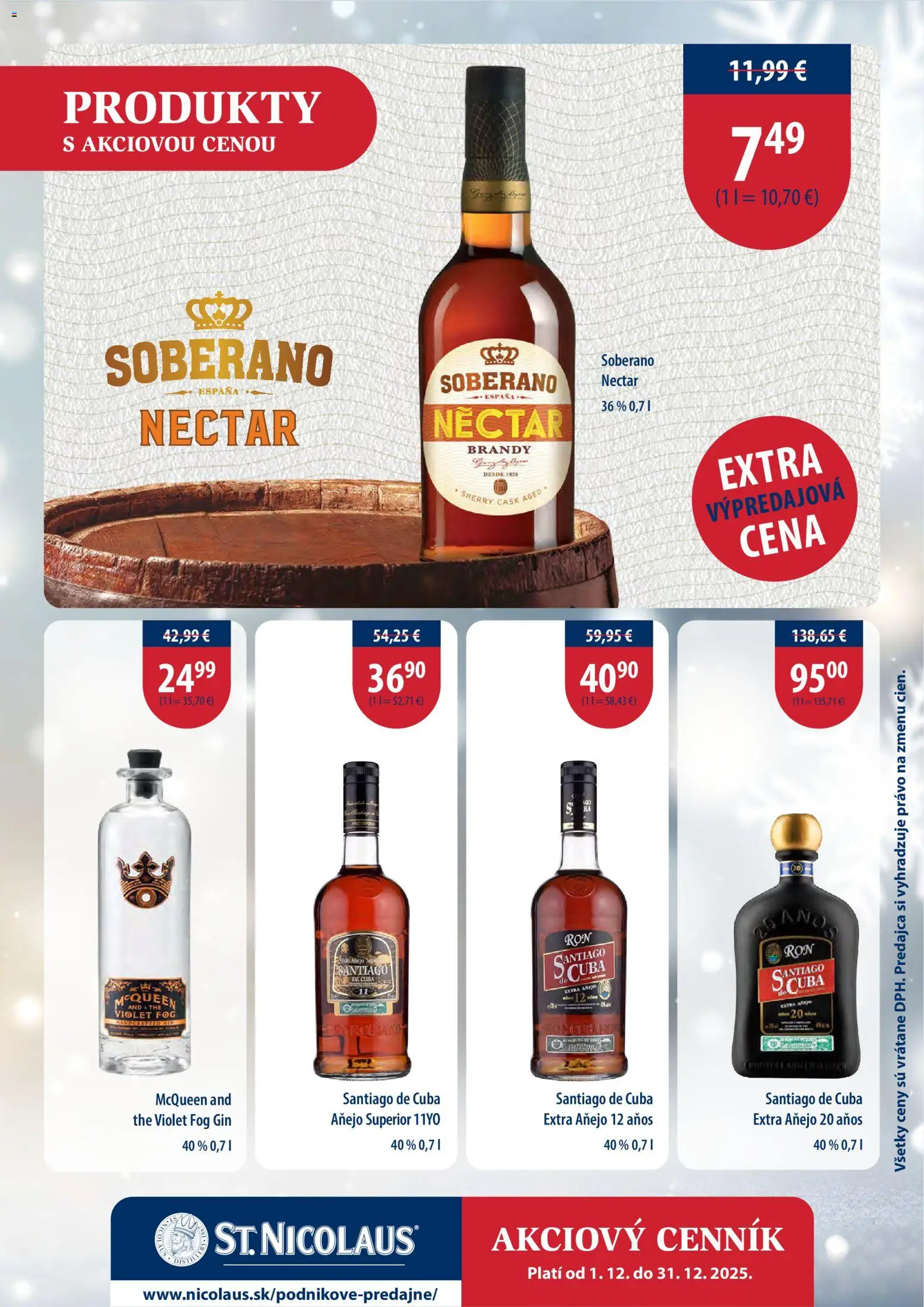 Nové St. Nicolaus akcie – leták je platný od 01.12.2025 | Strana: 7 | Produkty: Soberano, Gin, Brandy