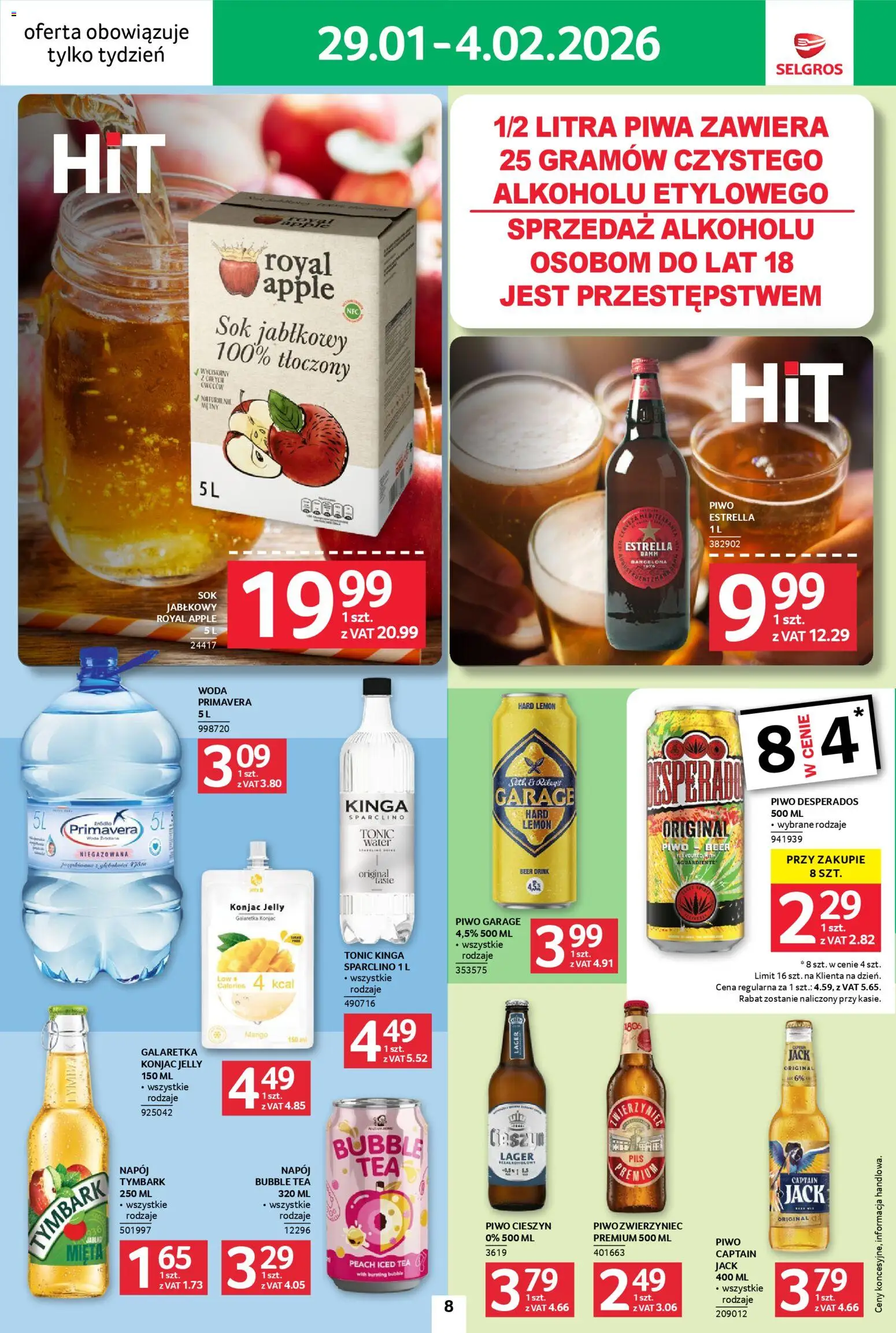 Selgros cash&carry Gazetka - Jeszcze więcej super promocji od 29.01.2026 | Strona: 8 | Produkty: Sok jabłkowy, Piwo Desperados, Piwo, Woda